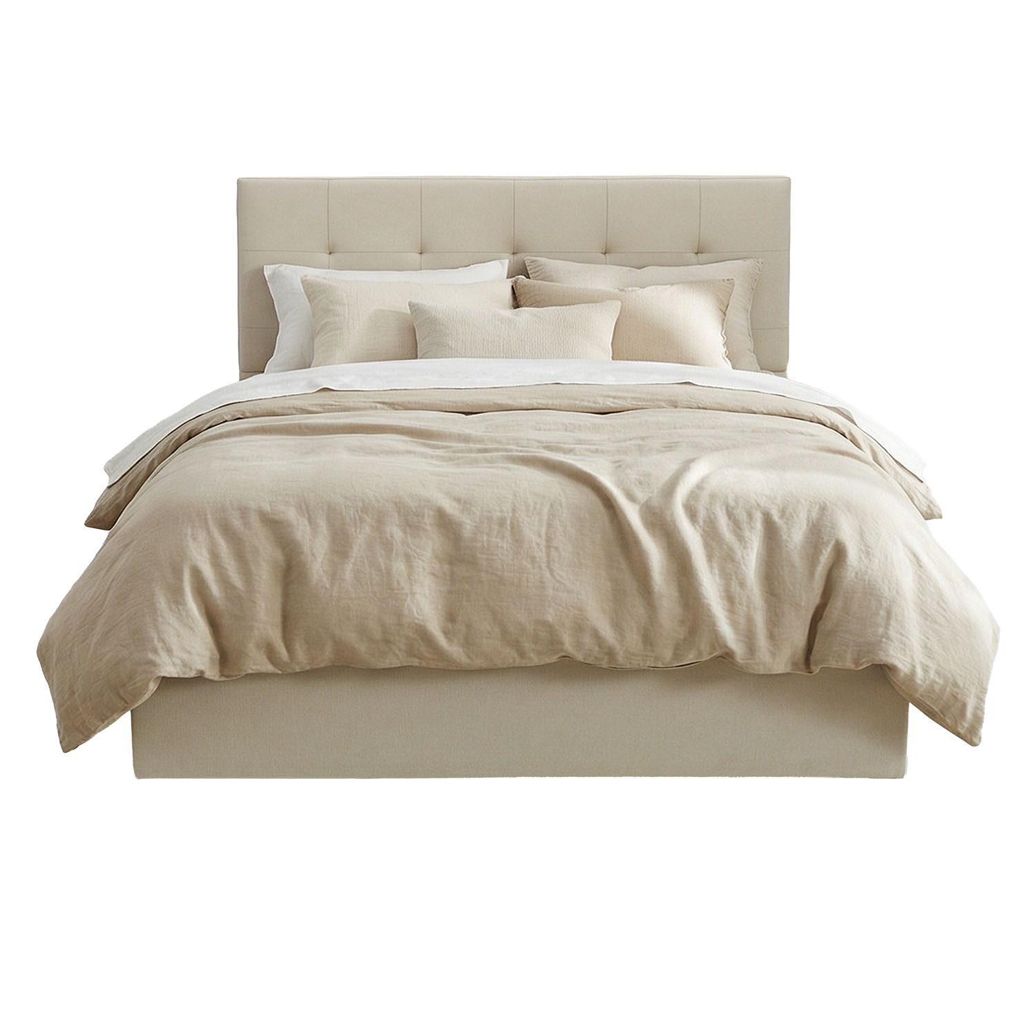 Upholstered bed 140x200 cm beige | with slatted frame | with 2 bed drawers | double fabric bed frame
