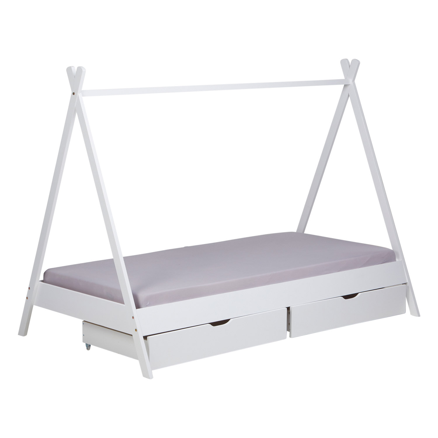 Children's Bed with Mattress House Bed 90x200 cm Bed White Wooden Tent Bed with Drawers