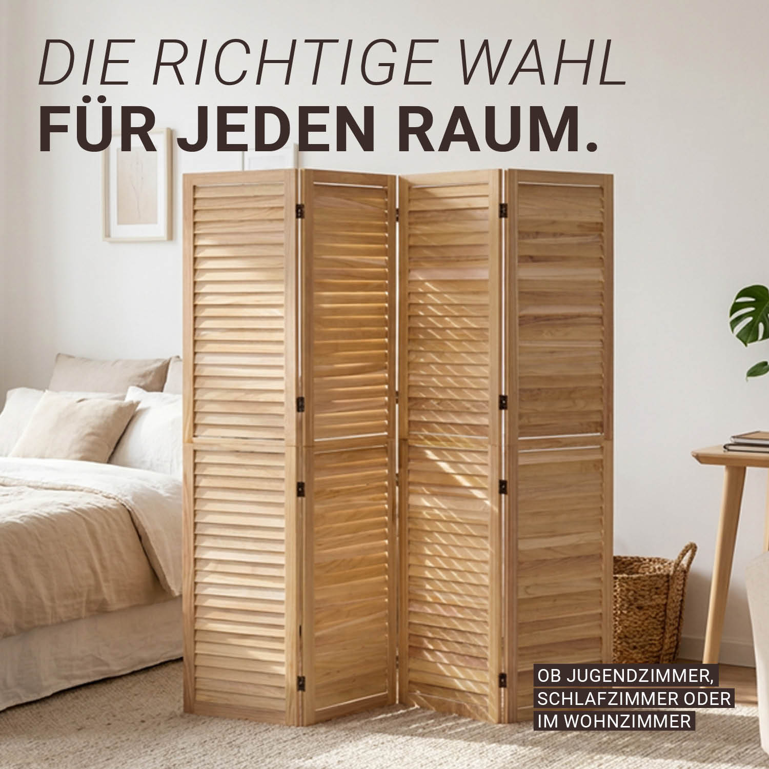 4-Panel "Natur" Folding Screen – Wooden Room Divider & Privacy Screen with Slats