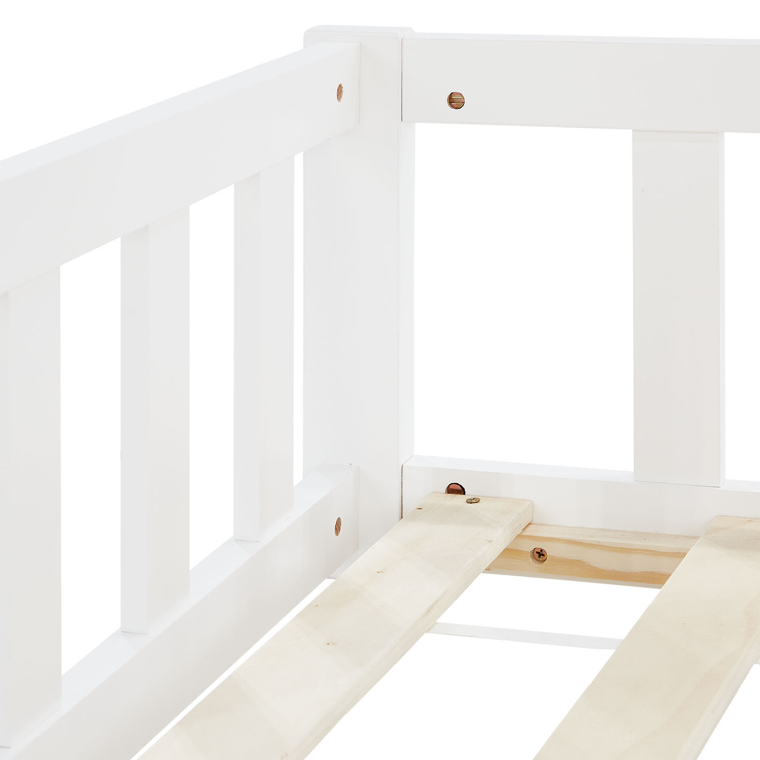 Children's Bed 120x200 White | Floor Bed with Mattress & Slatted Frame | with Fall Protection | Montessori