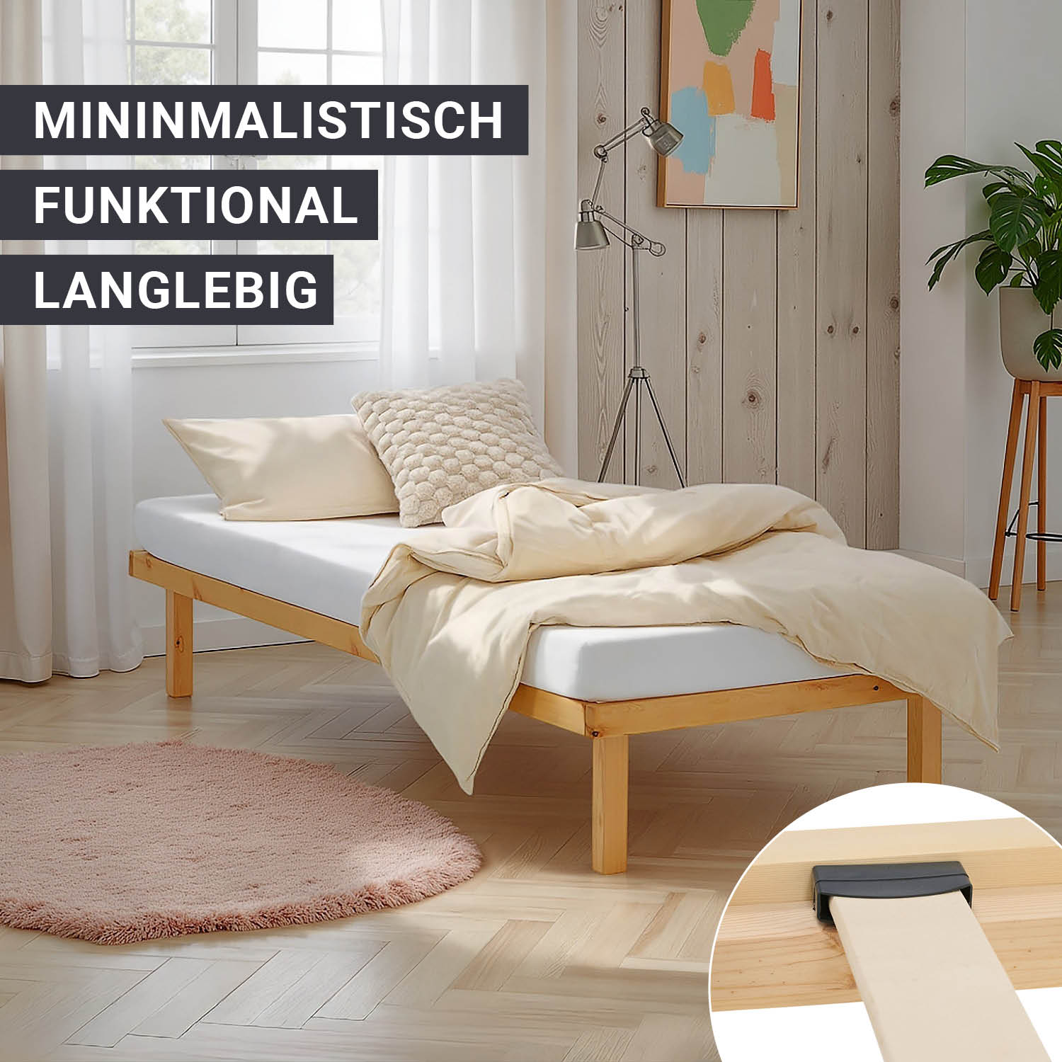 Bed frame 90x200 cm Wooden bed Untreated Single bed Solid wood Bed without headboard Guest bed Youth bed Mattress Slatted frame