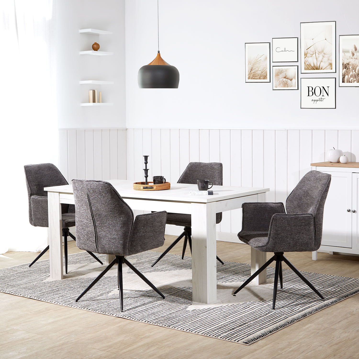 Upholstered Chair Chenille Wool Grey | single | swivel | with Armrests | Kitchen Dining Room Office