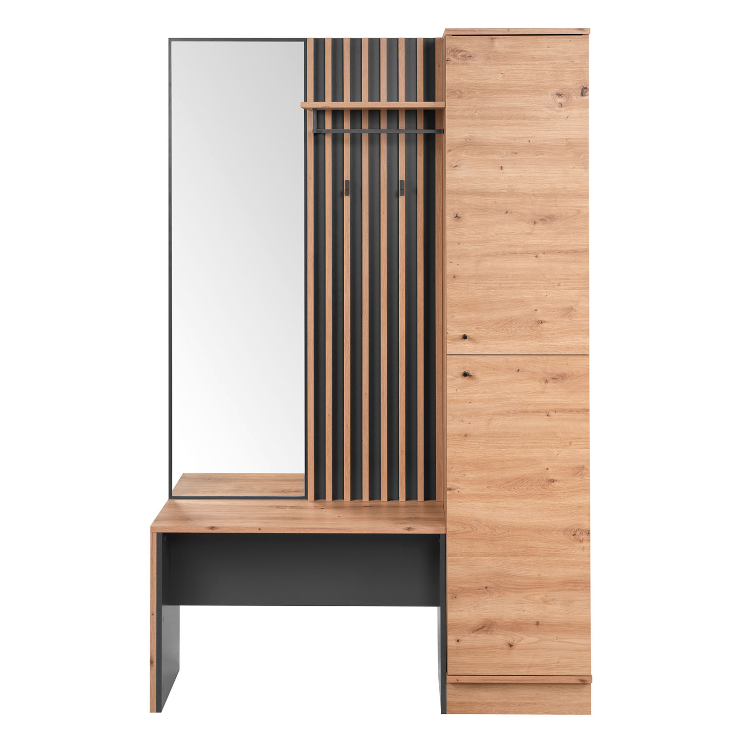 Industrial Look Wardrobe with Bench Hallway Furniture Mirror Hall Unit Hallway Wardrobe Oak Wood 3D Wall Panel Entryway Coat Rack