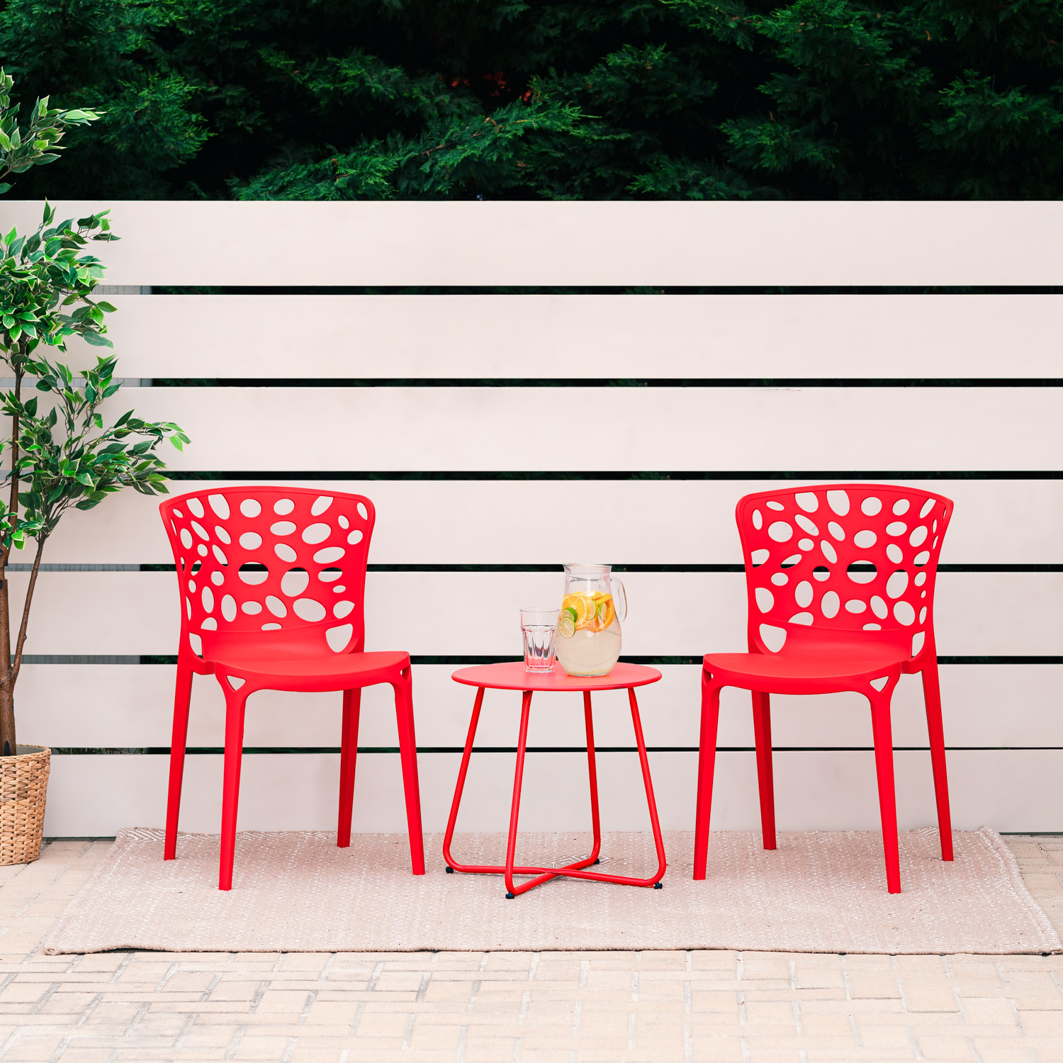 Garden chair Set of 2 Modern Red Camping chairs Outdoor chairs Plastic Stacking chairs Kitchen chairs