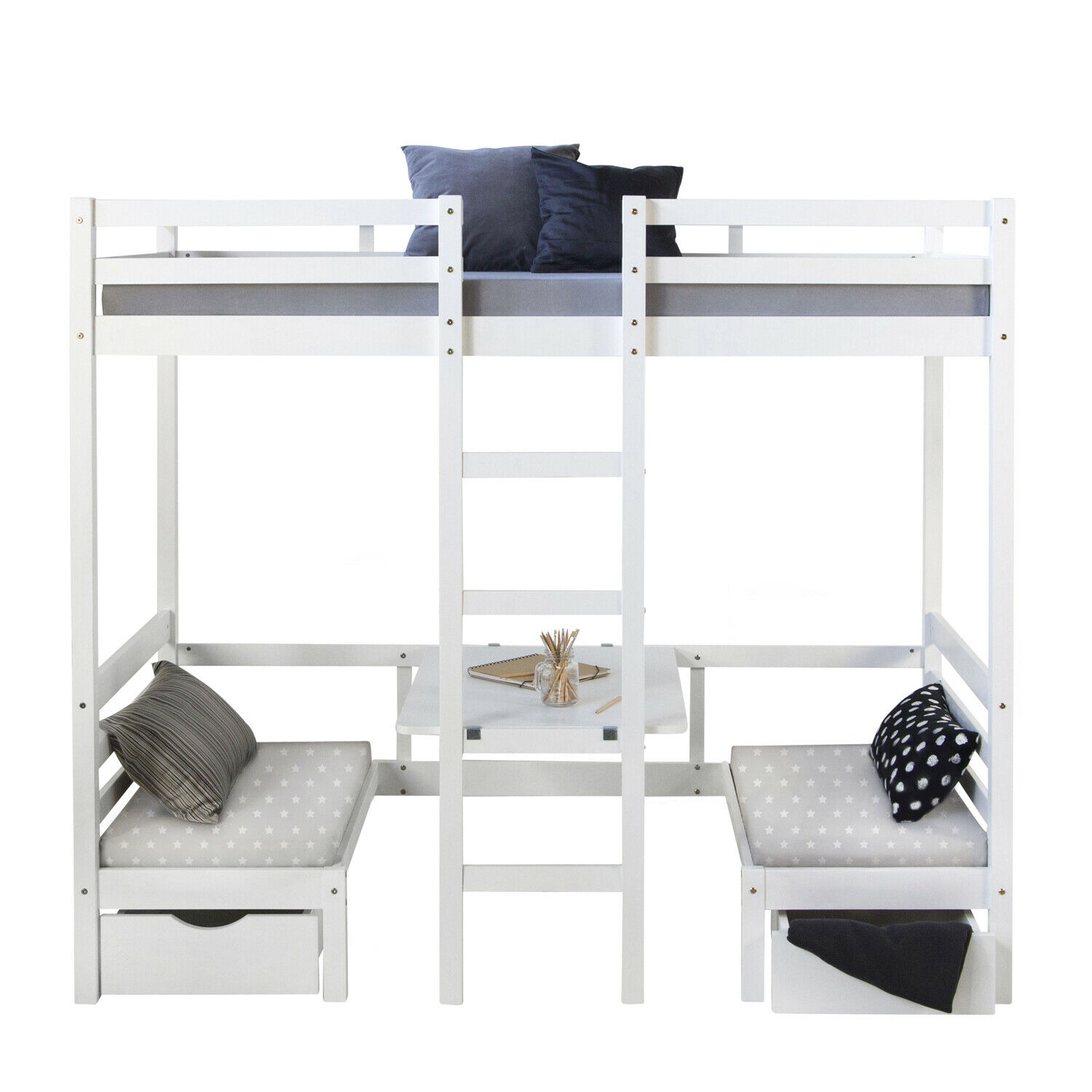 Bunk Bed with and without Seat Cushion Cot Loft Bed 90x200 white Desk 