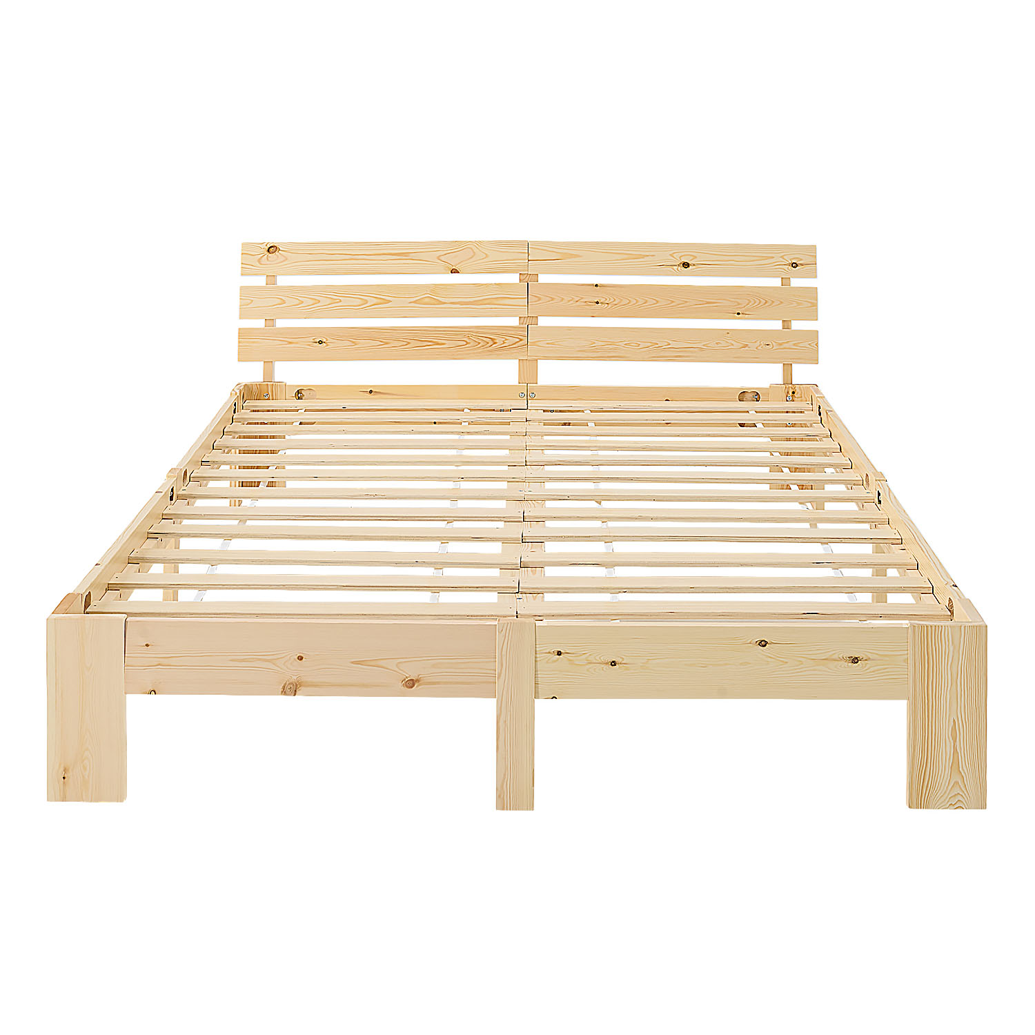 Wood Bed 160x200 cm Natural | Double Bed | with 2 Mattress | Solid | Kids Youth Guest Bedroom