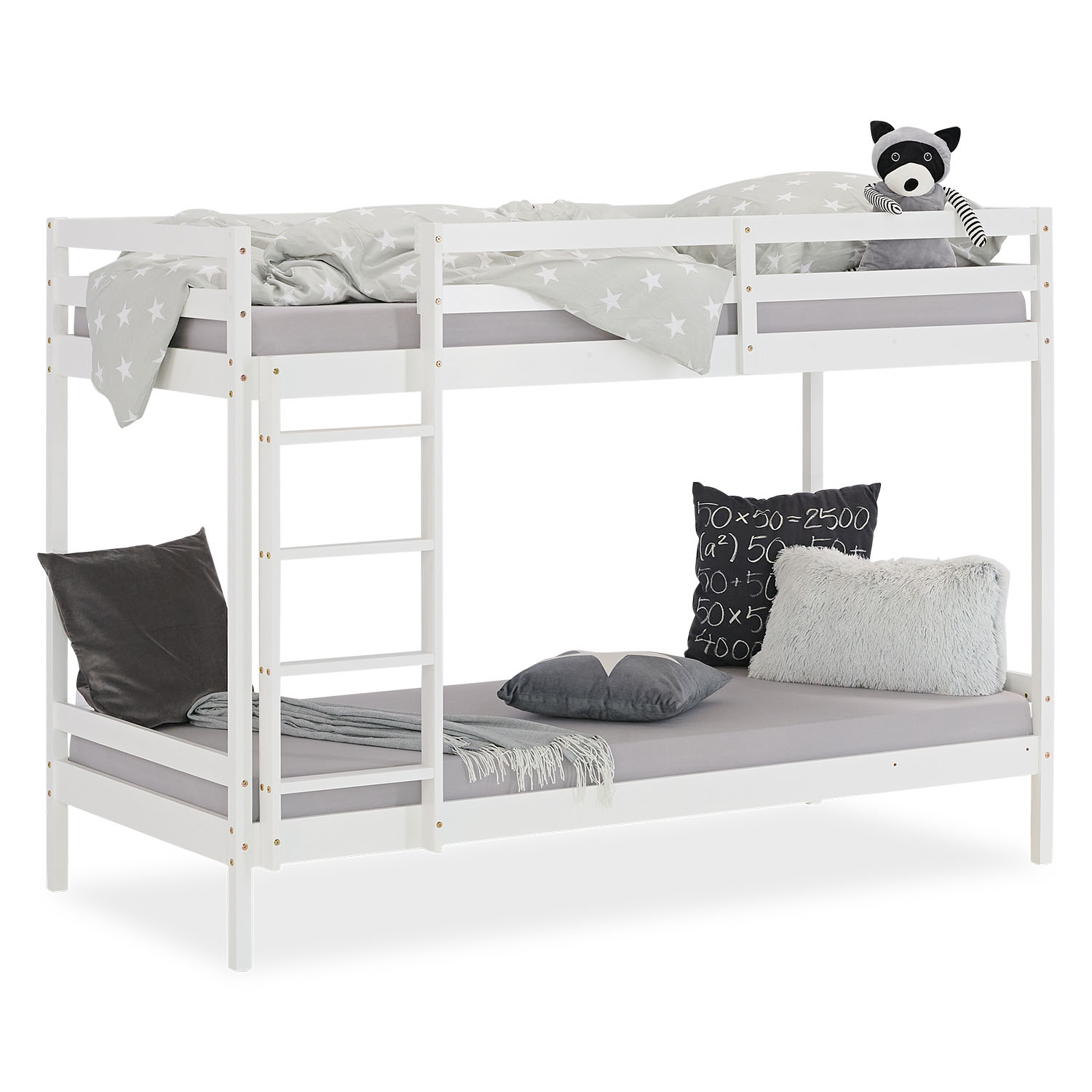 Bunk bed with or without drawer and 2 matresses Children bed 90x200 cm wooden Kids bed Set High sleeper White Slats