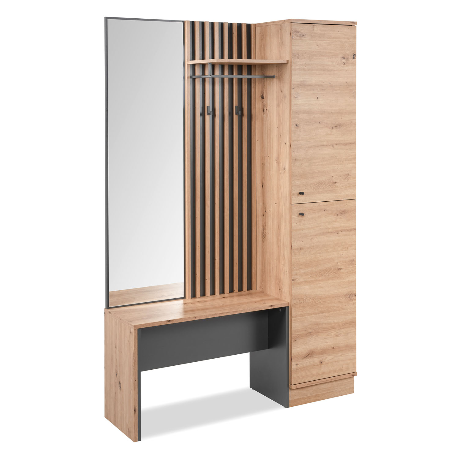 Industrial Look Wardrobe with Bench Hallway Furniture Mirror Hall Unit Hallway Wardrobe Oak Wood 3D Wall Panel Entryway Coat Rack