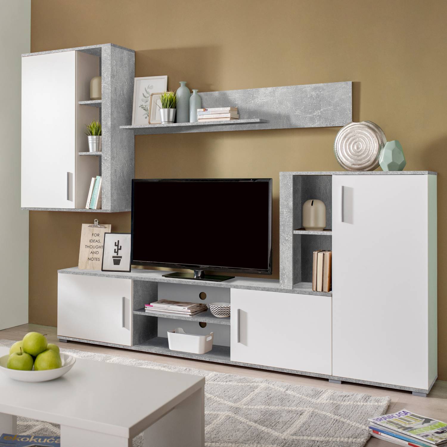 Modern Living Room Unit Cupboard Set Wall Unit TV Set with Storage Entertainment Center