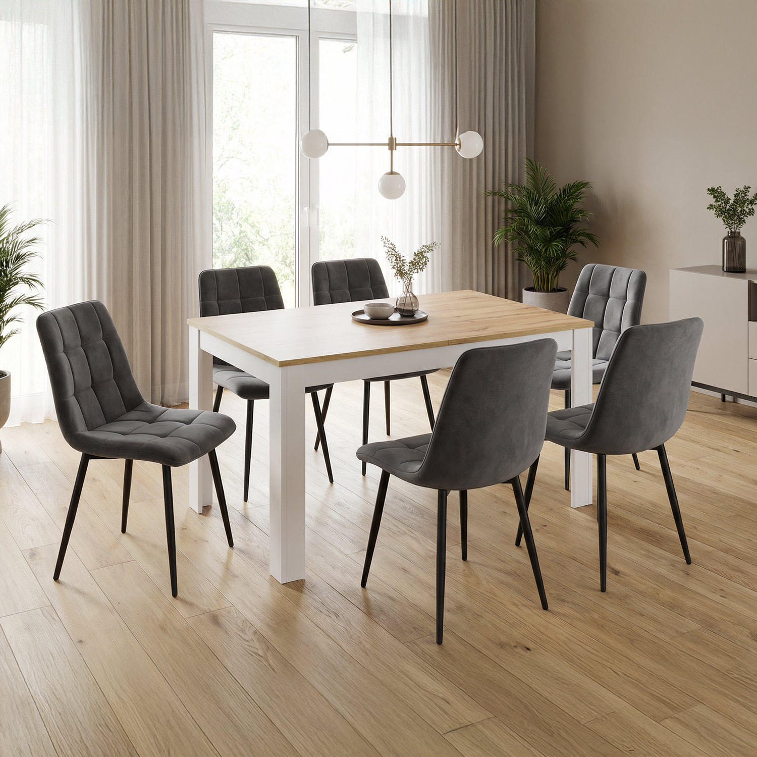 Modern Dining Table Kitchen Table White Wooden Table 135x86 cm Wotan Oak 8 Seater Extendable