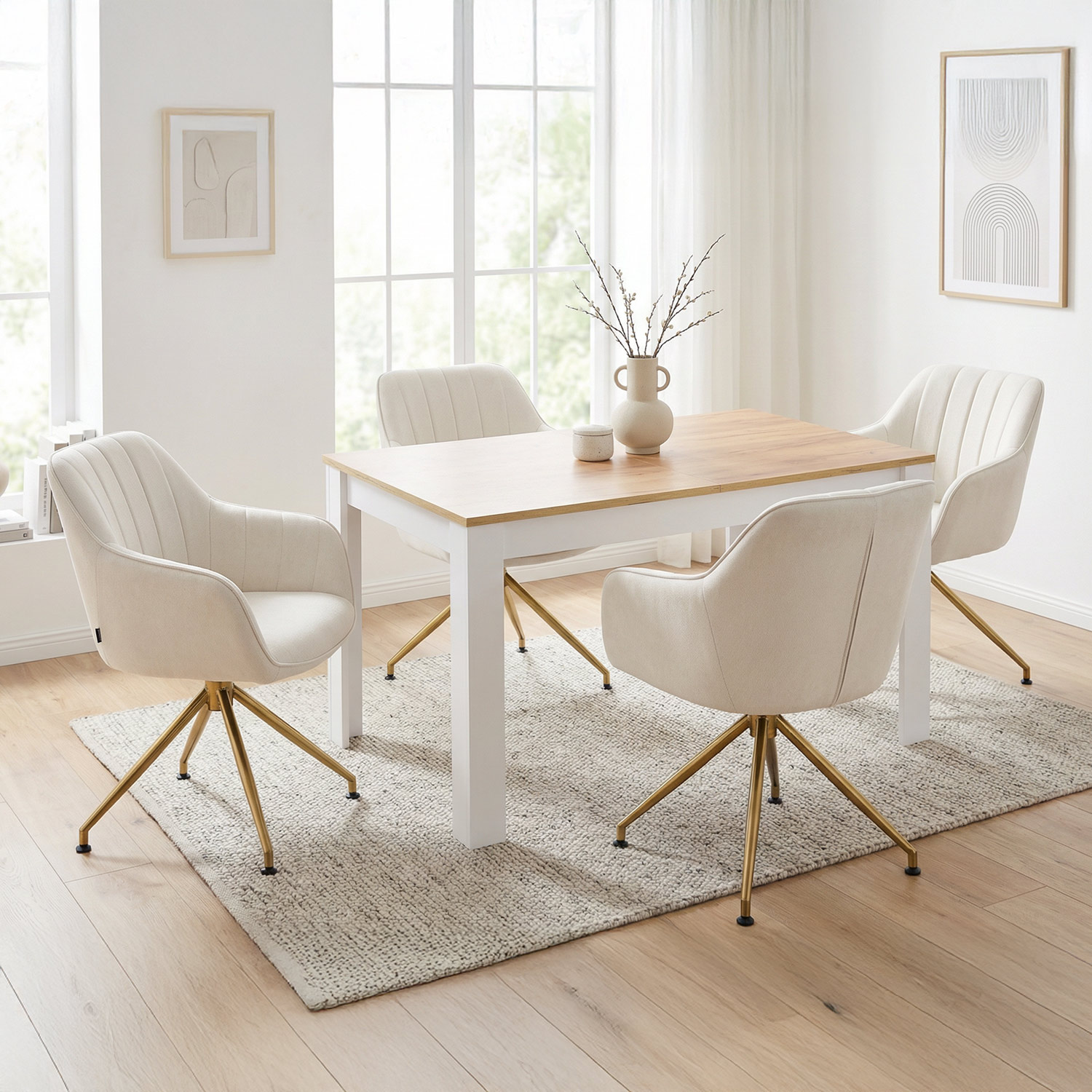 Modern Dining Table Kitchen Table White Wooden Table 135x86 cm Wotan Oak 8 Seater Extendable