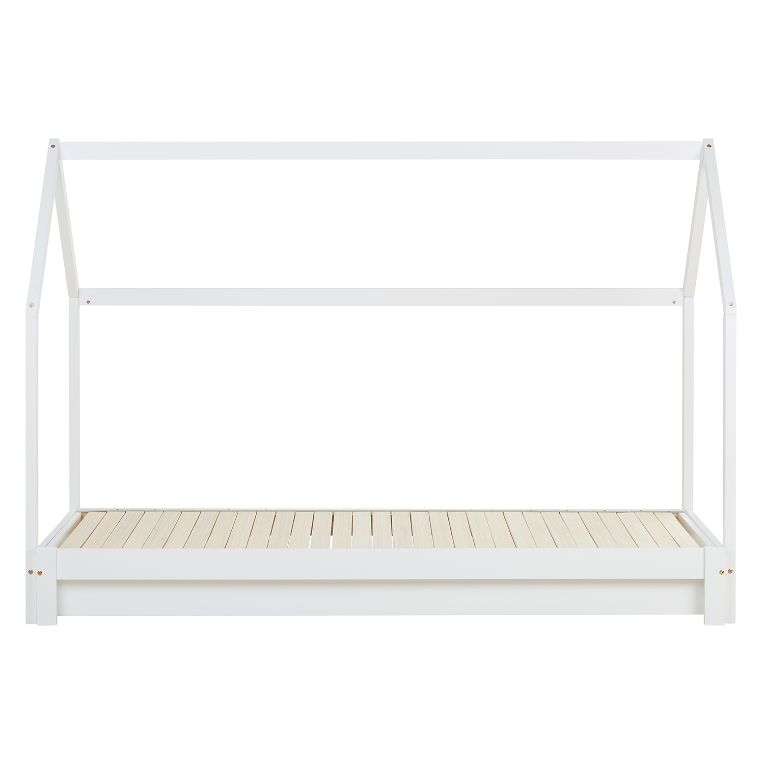 Children's Bed with Pull Out Bed 90x200 cm House Bed 2 Mattresses Bed Slats Treehouse Bed Children's Single Bed Wooden Frame White Trundle