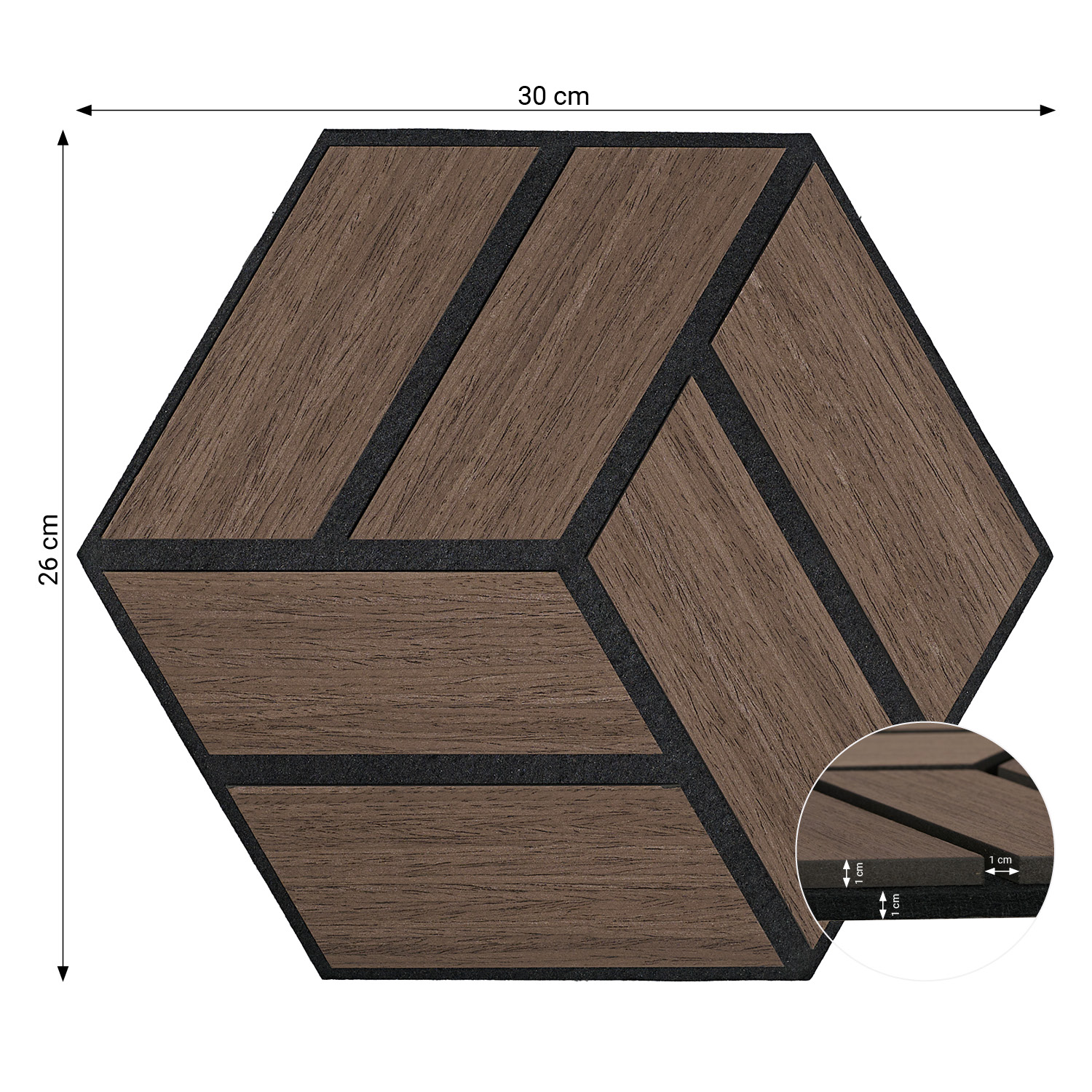Acoustic Panels Wall Panels Hexagon Honeycomb 30 x 26 cm Brown Walnut | Wood | 10-piece Set | 3D