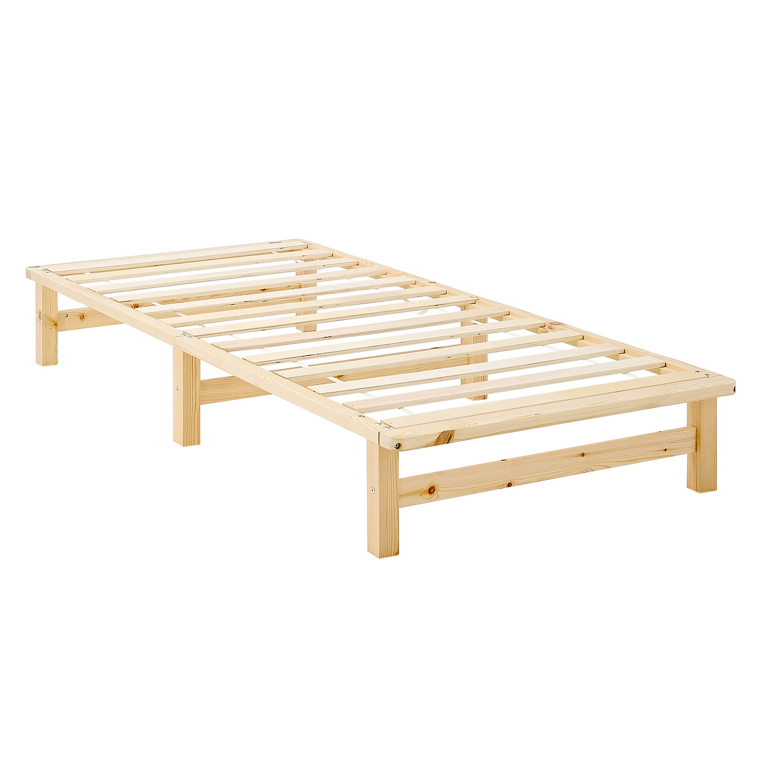 90x200 cm Natural Wooden Pallet Bed – Single Wooden Bed with Mattress & Slatted Base for Teen Rooms, Guest Rooms, and Bedrooms