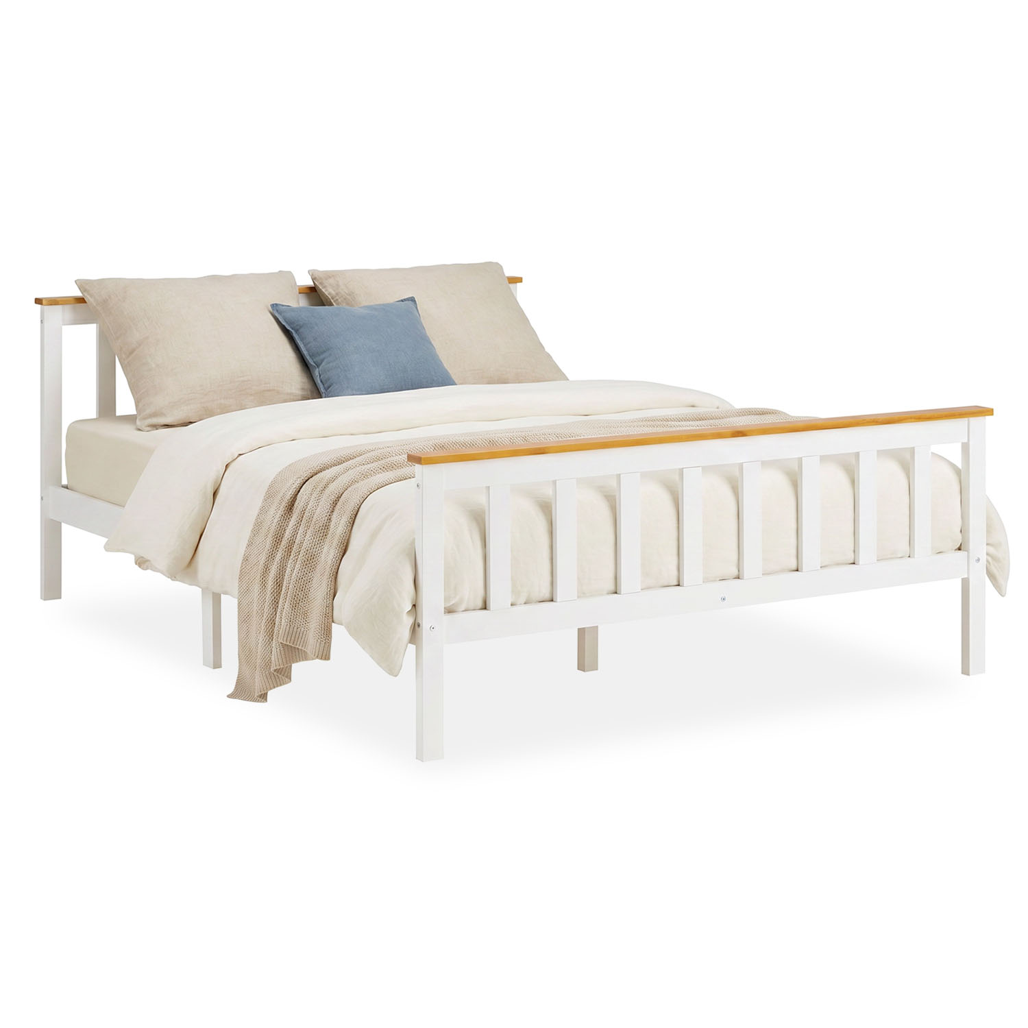 Wooden Bed 140x200 cm Natural White | Double Bed | With Slatted Base | Scandinavian Style | Children's, Teen, or Guest Bedroom