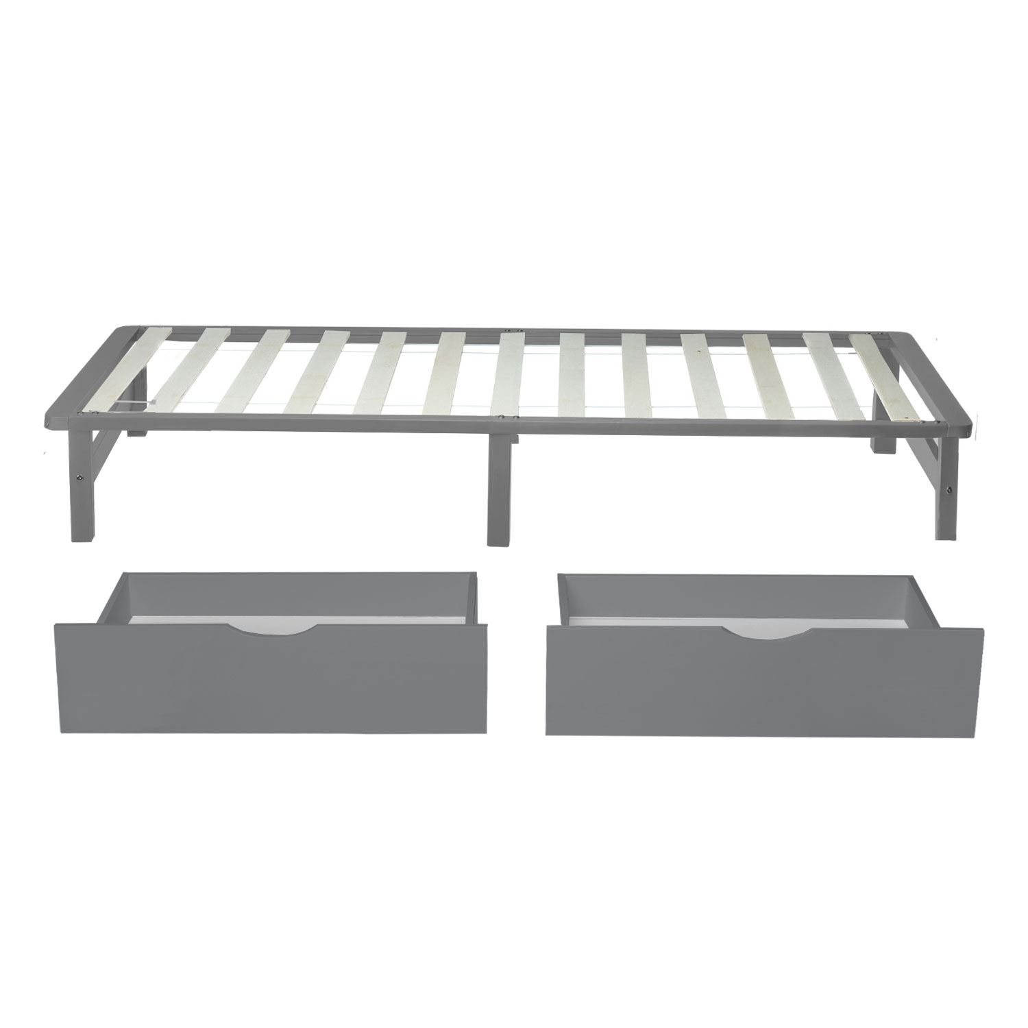 Bed Drawer Set of 2 Drawers Wood Storage with Rollers Pull-out Bed Box Grey