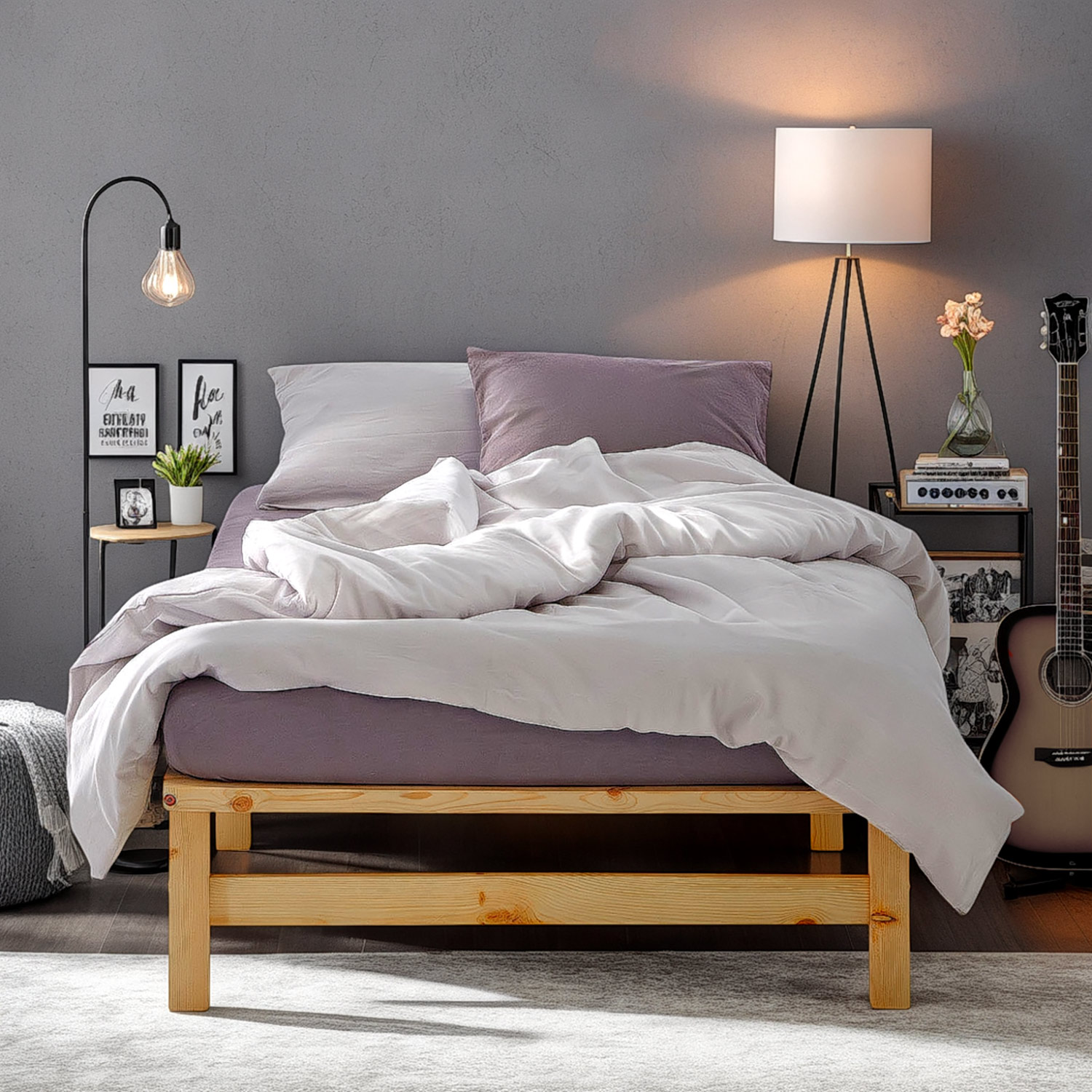Pallet Bed 90x200 cm Natural | Single Bed with Slatted Frame | with Mattress | Wood | Kids Youth Guest Bedroom