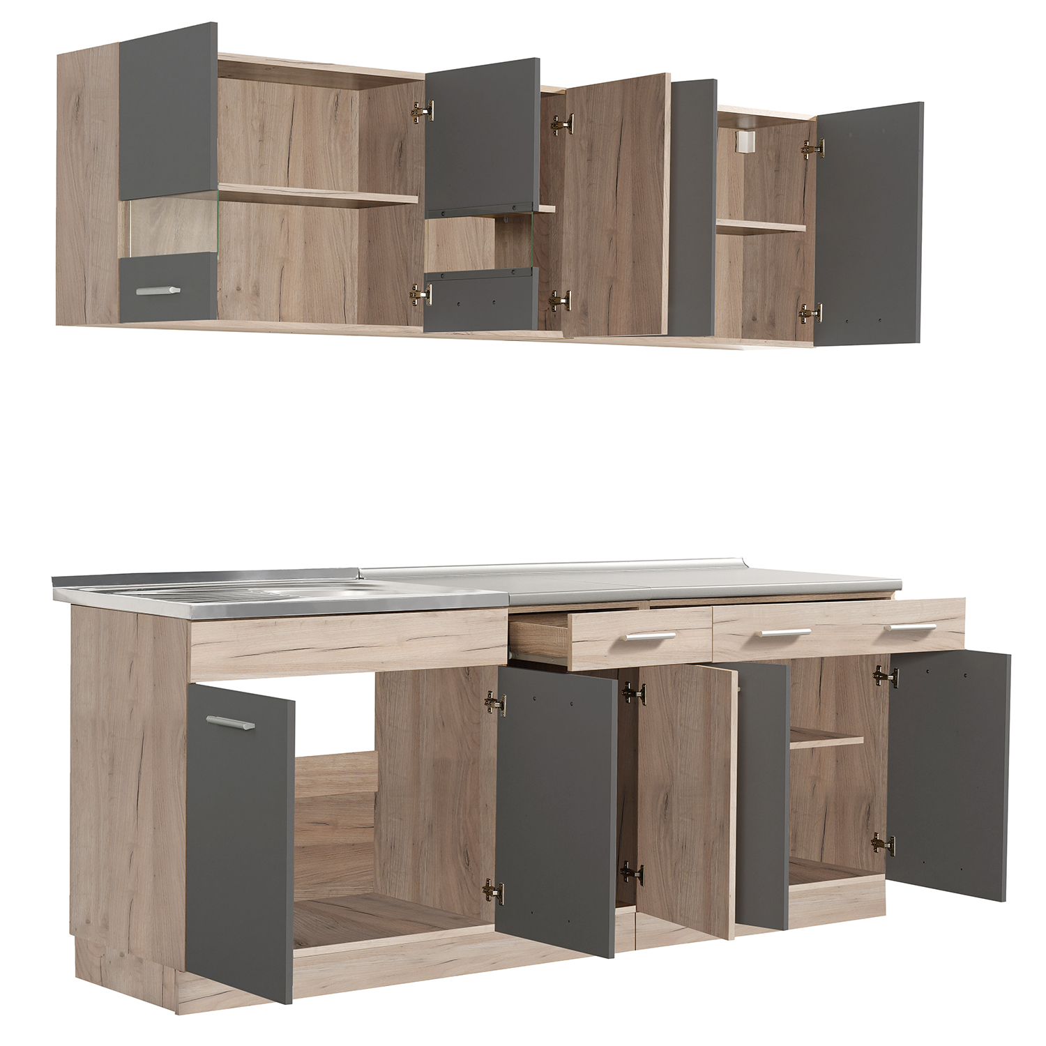Kitchen Unit without Appliances 200 cm Gray | Oak | Single Kitchen | Mini Kitchen | Kitchen Element