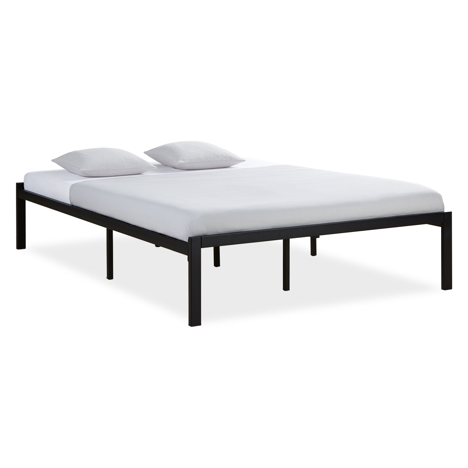 Solid Metal Bed with Mattress 140x200 cm Slatts Double Bed Black Futon Bed Platform Bed Frame Guest Bed