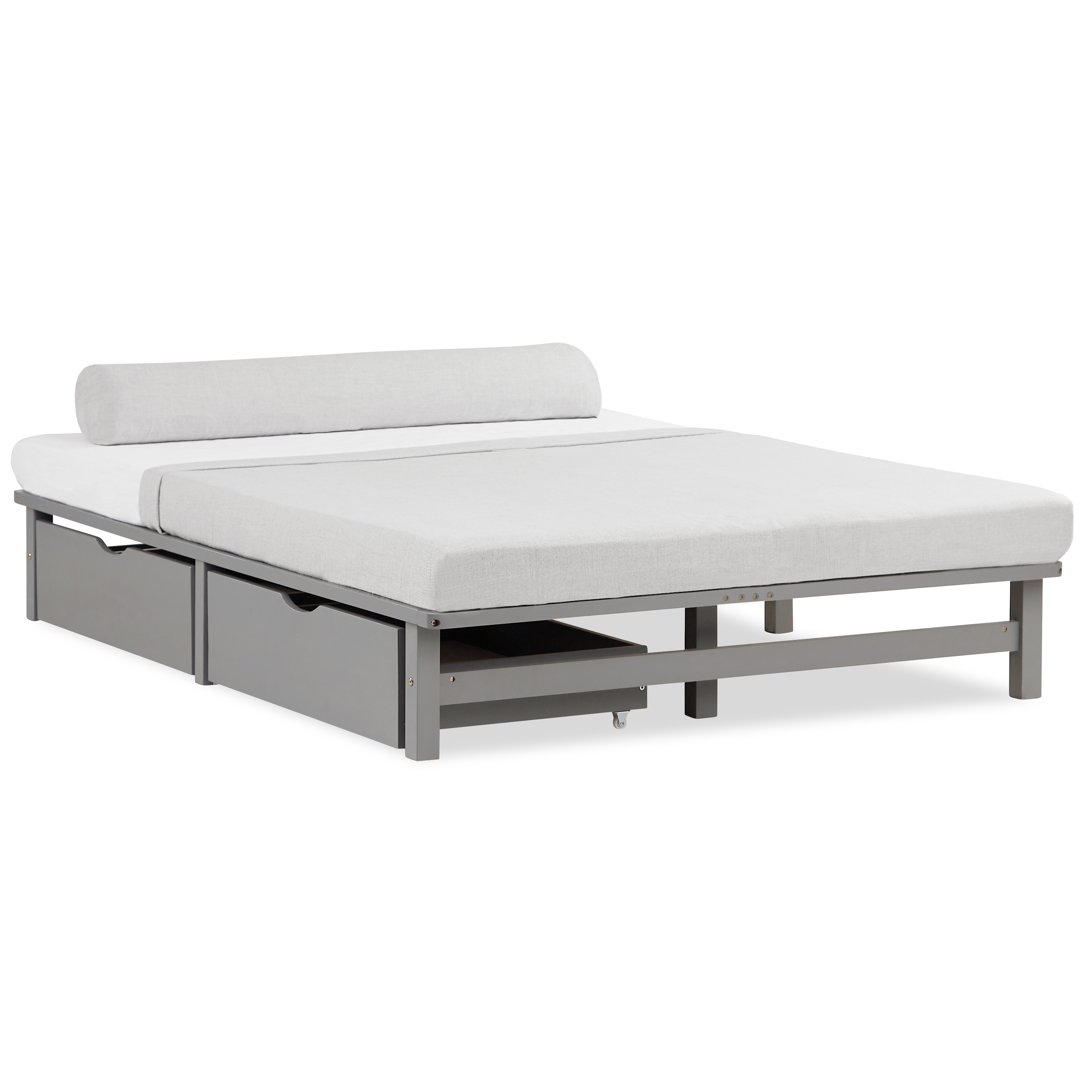 Pallet Bed 140x200 cm with Bed Drawer Set of 2 Slatts Solid Wooden Bed Pallet Furniture