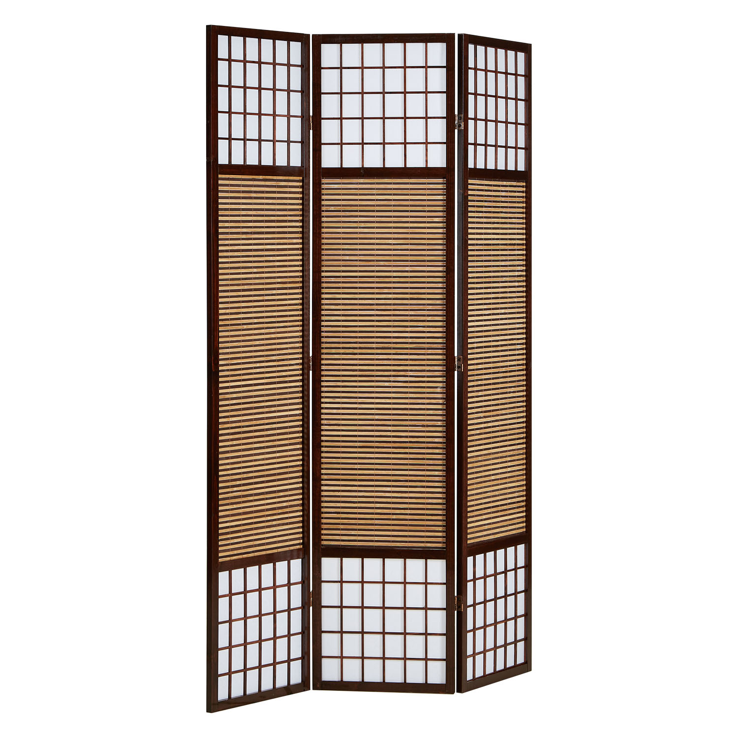 Paravent Brown Bamboo Shoji Rice Paper White Height 200 cm | 3-panel | Wood | Room Divider Partition Privacy Screen