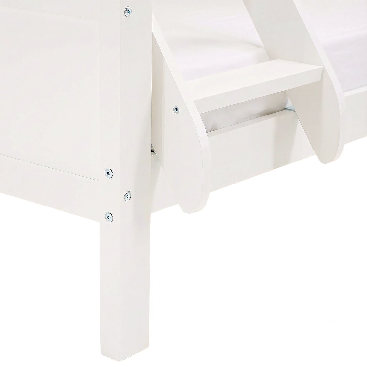 Children´s Bed Bunk Bed 90x200 and 140x200 High Sleeper Cot White Wood with Slats 2 Matresses