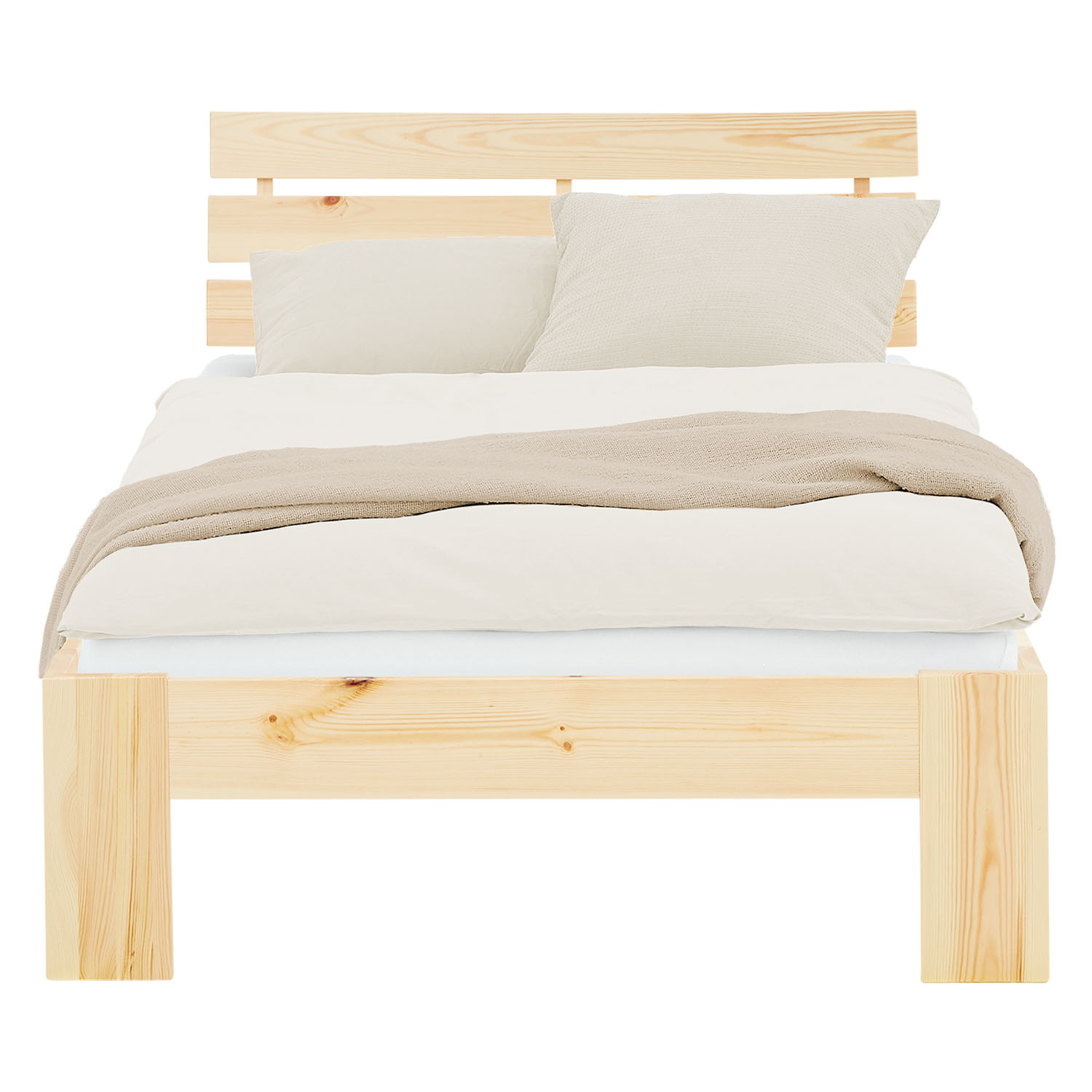 Wood Bed 90x200 cm Natural | Single Bed | with Spring Mattress | Solid | Youth Guest Bedroom