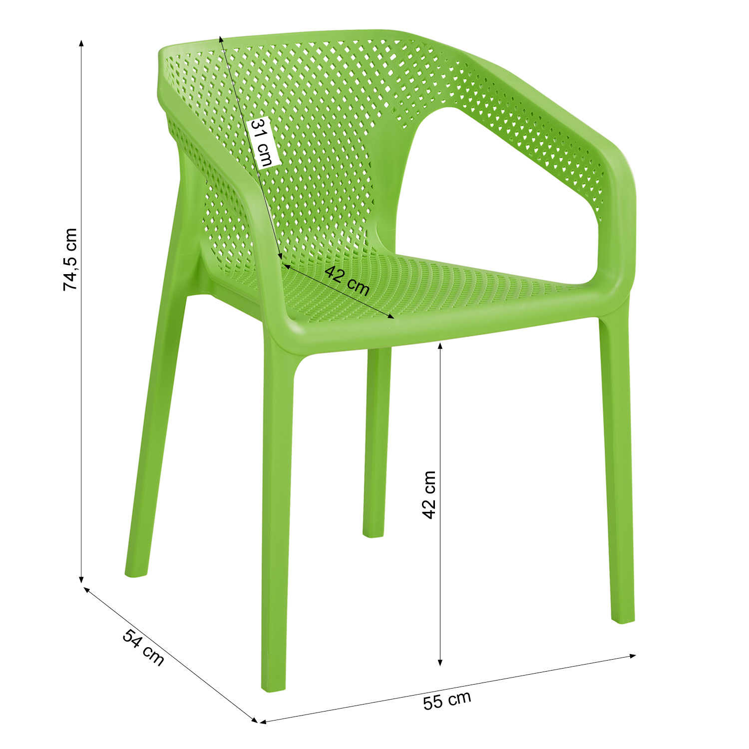 Set of 6 Garden chair with armrests Camping chairs Green Outdoor chairs Plastic Egg chair Lounger chairs Stacking chairs