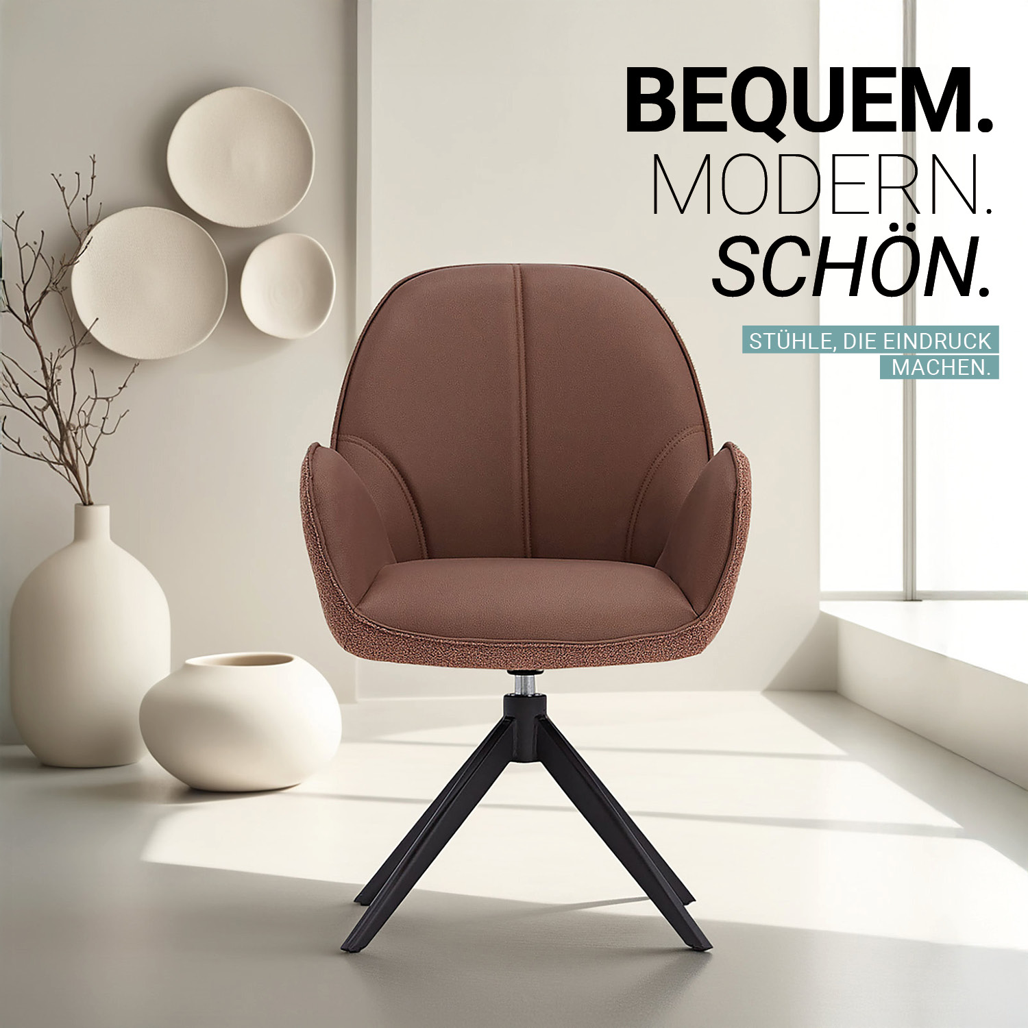 Dining Chair Set of 2 Modern Egg Chairs Bouclé Leather Brown Armchairs Dining Room Chairs Upholstered Chairs Eames Chairs