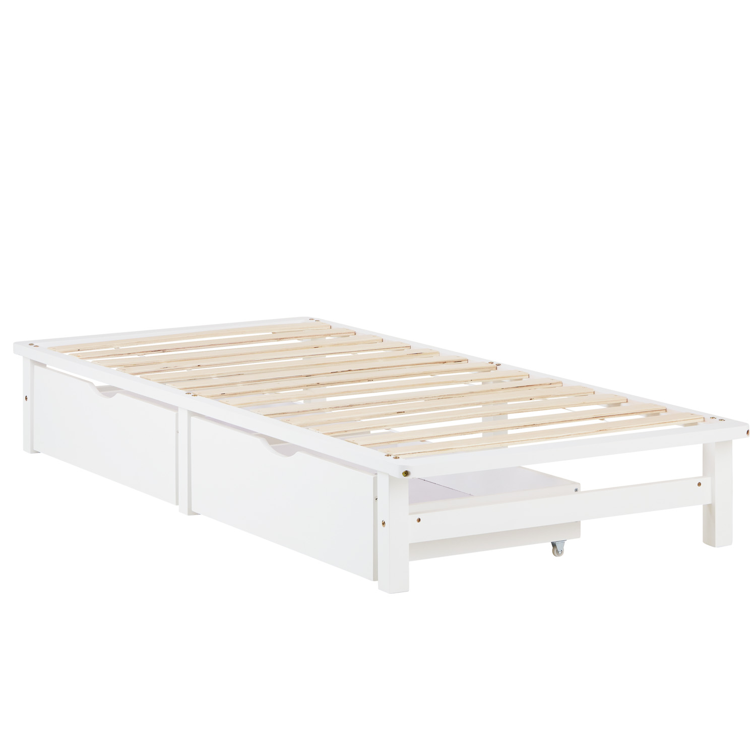 Pallet Bed 90x200 cm with Bed Drawer Set of 2 Slatts Solid Wooden Bed White Pallet Furniture