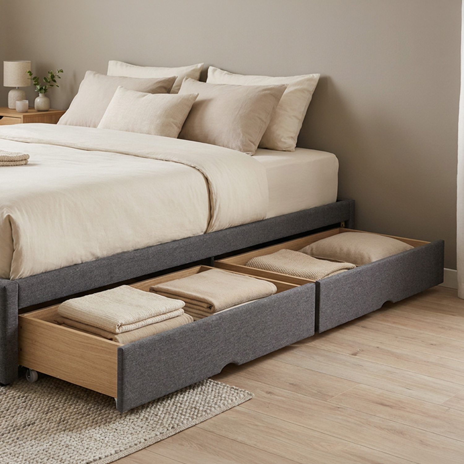 Set of 2 Grey Bed Drawers – Rollable bed drawers with plenty of storage space | Quiet, sturdy, and space-saving