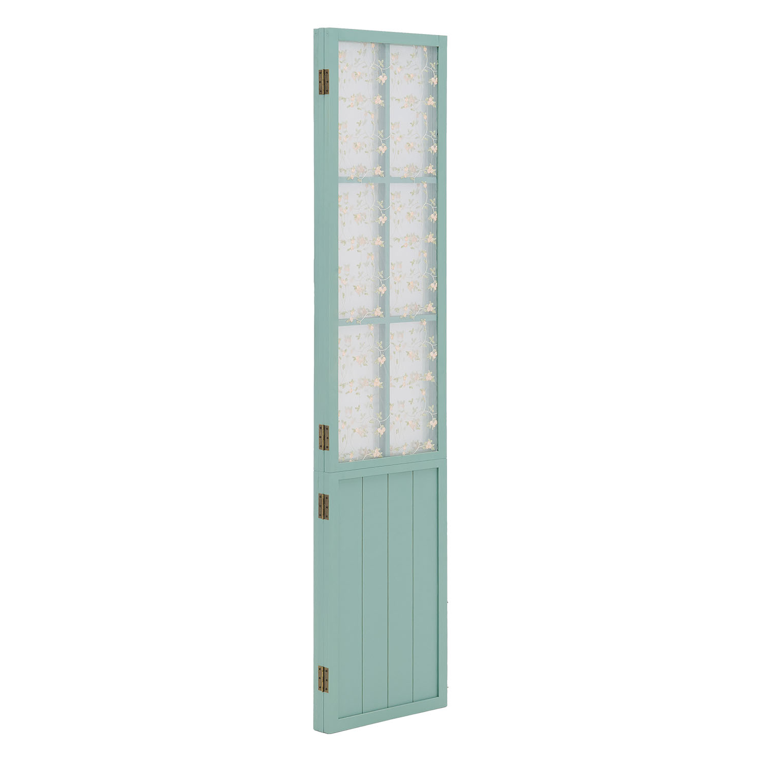 Turquoise Room Divider – 3-panel, country-style with floral pattern & fabric covering