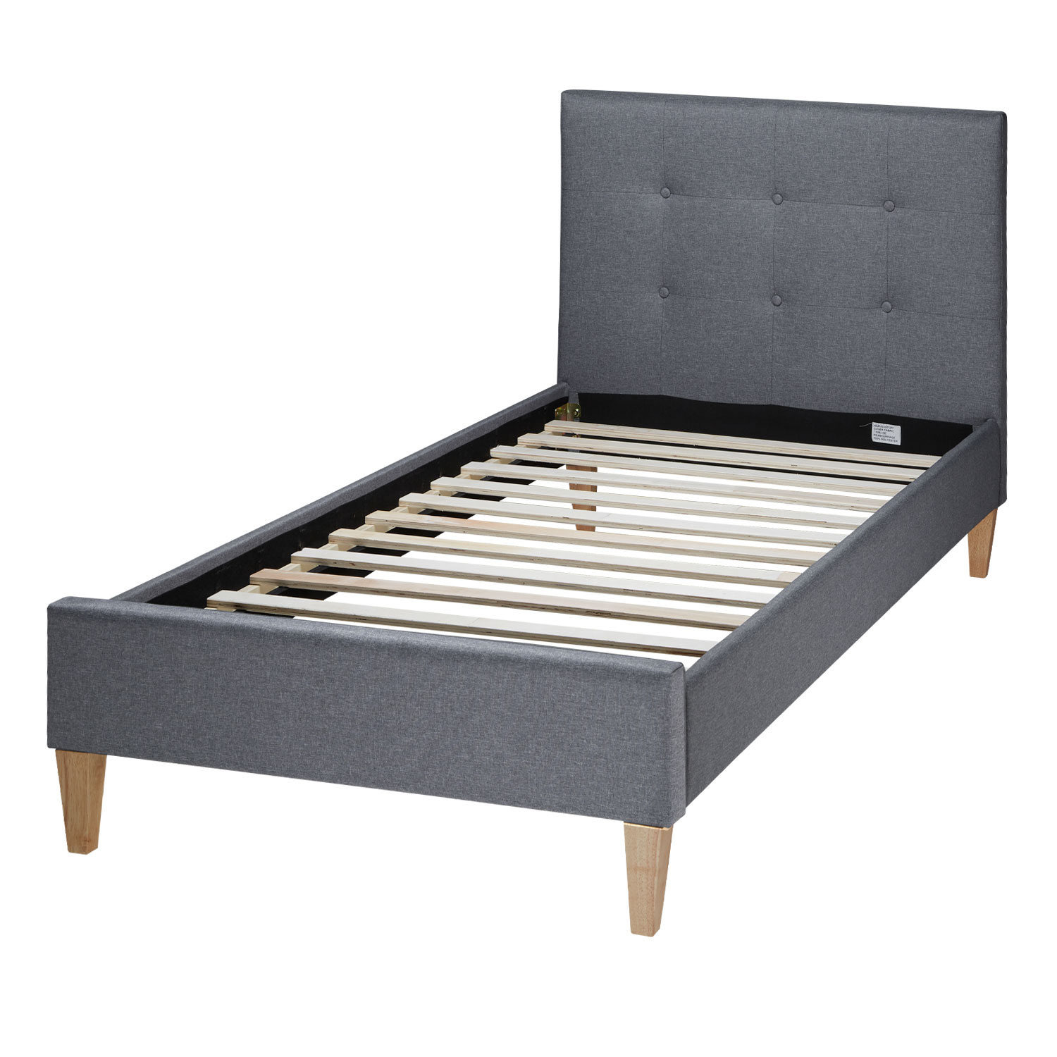 Upholstered bed, 90x200 cm, gray, with slatted frame – single bed, fabric bed with headboard, modern youth bed