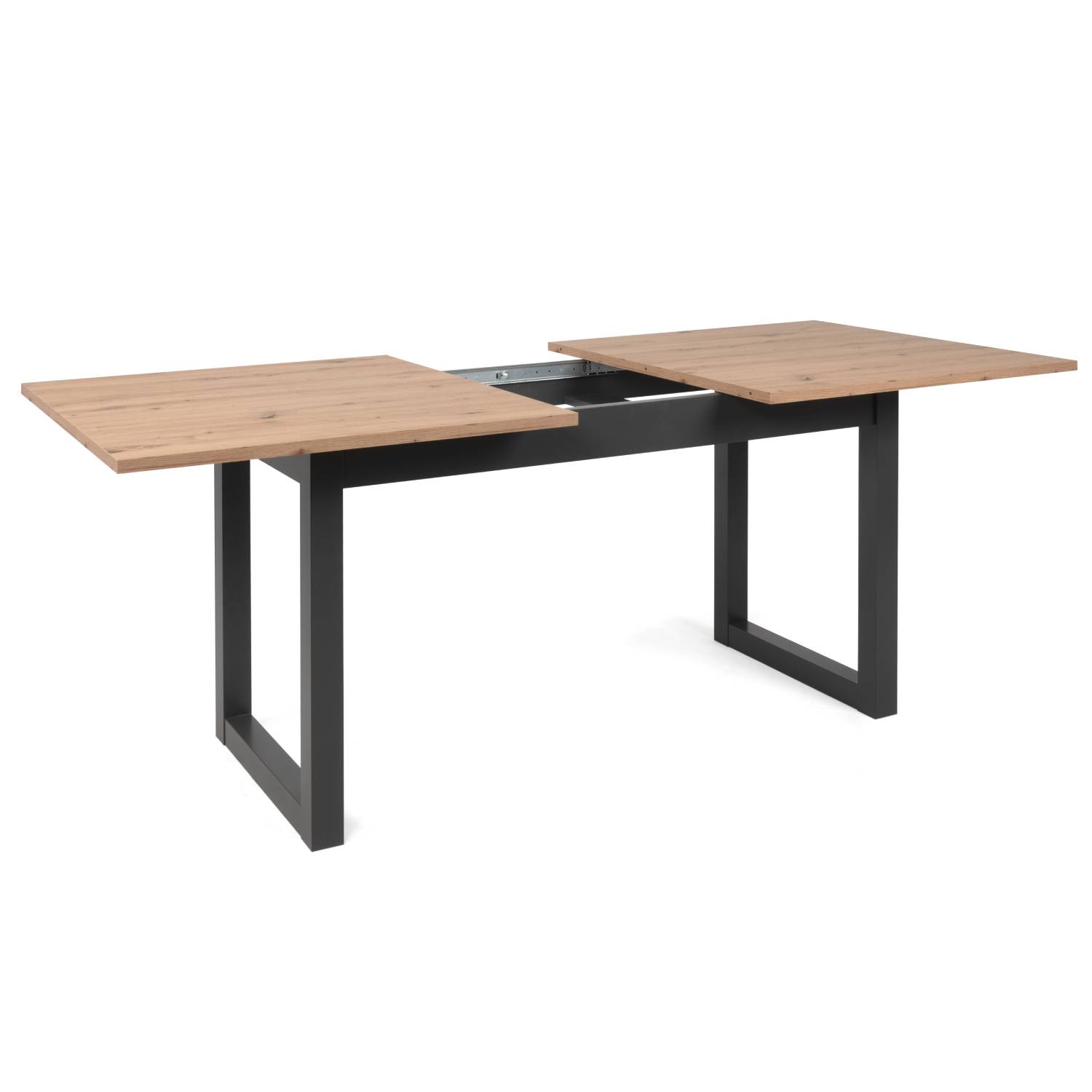 Solid wood extendable dining table with metal-look frame – industrial style for dining room and eat-in kitchen