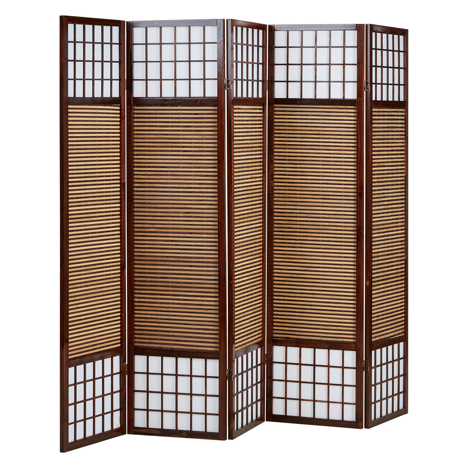 Paravent Brown Bamboo Shoji Rice Paper White | 3-panel | Wood | Room Divider Partition Privacy Screen