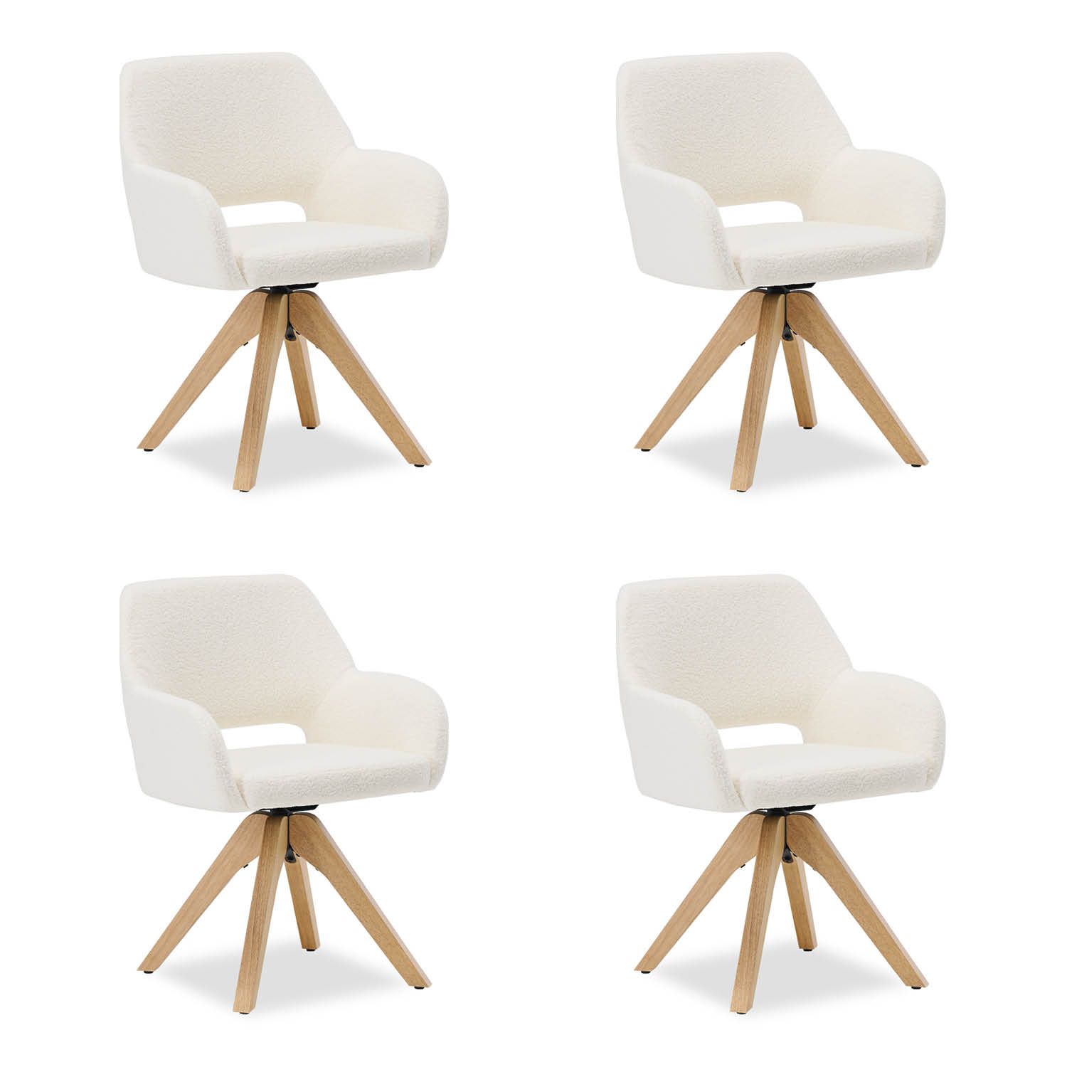 Upholstered Chair Teddy Fabric White | Set of 4 | swivel | with Armrests | Kitchen Dining Room Office
