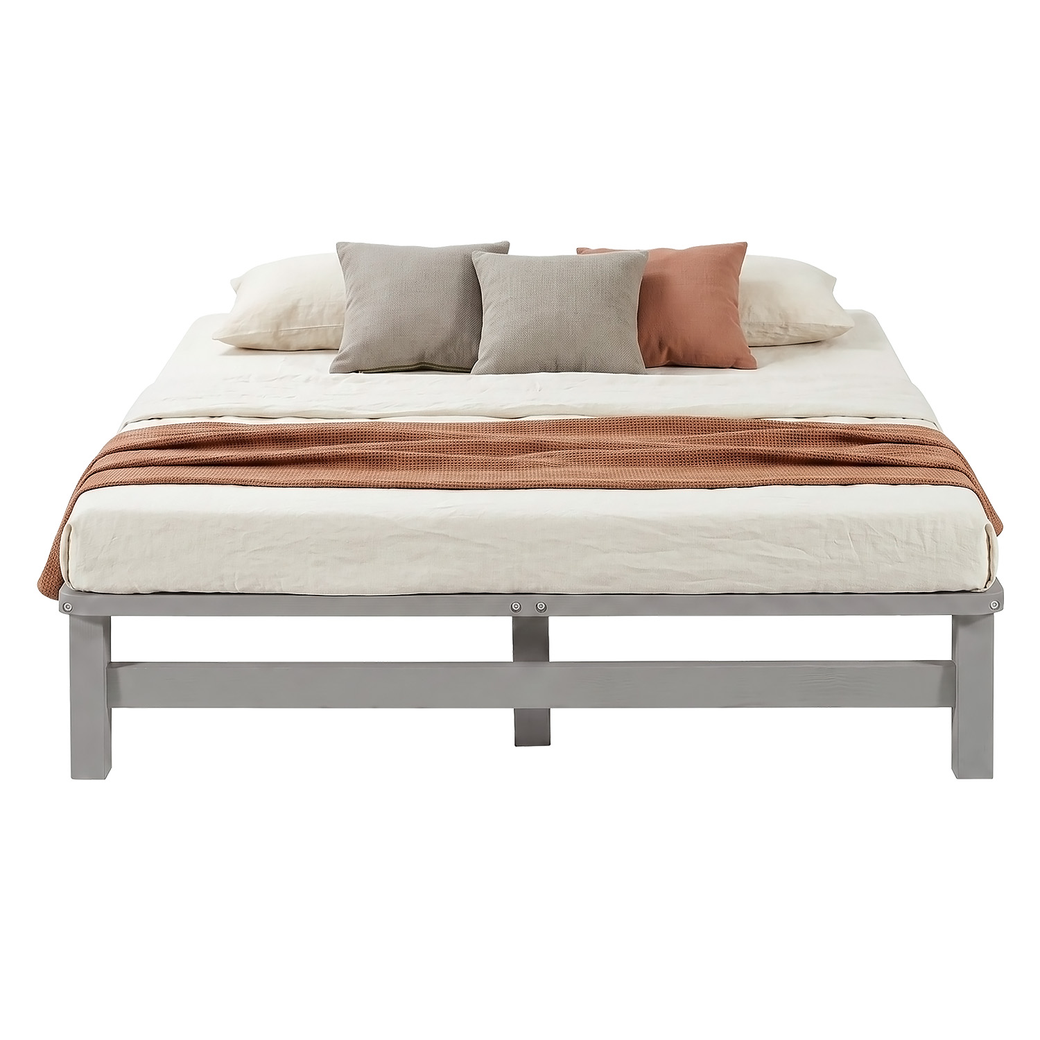 120x200 cm Grey Pallet Bed – Wooden Double Bed with Mattress & Slatted Base for Teen Rooms, Guest Rooms, and Bedrooms