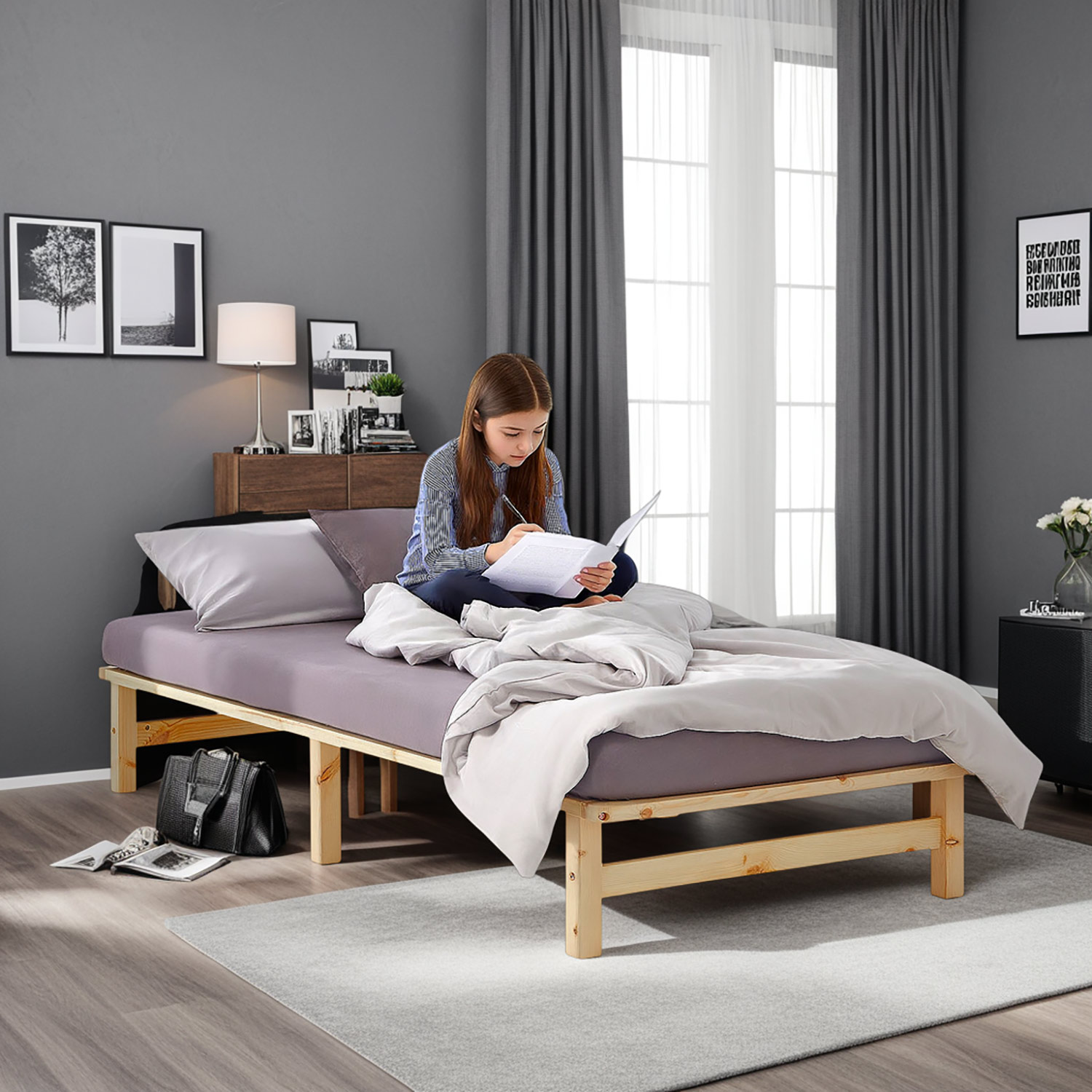 Pallet Bed 100x200 cm Natural | Single Bed | with Slatted Frame | Wood | Kids Youth Guest Bedroom