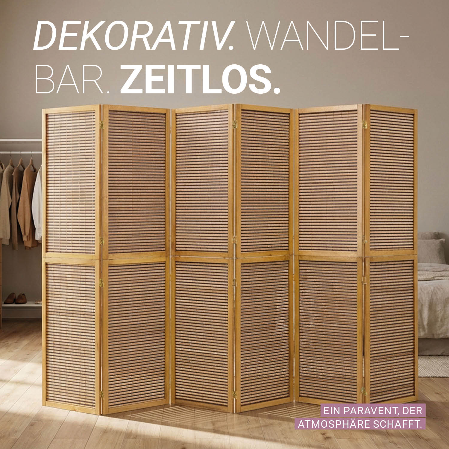 Paravent Brown Wooden Slats | 6-panel | Wood | Room Divider Partition Privacy Screen