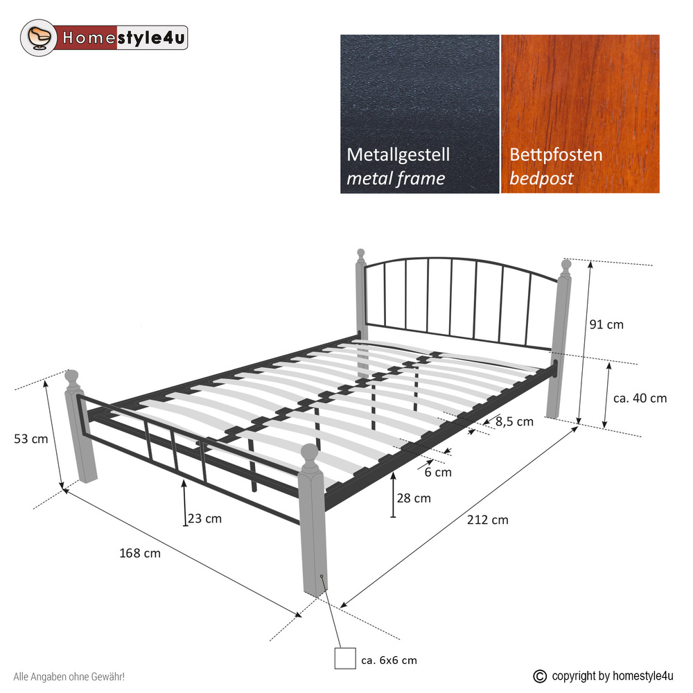 Metal Bed Iron Bed Double 180 x 200 Wood Slatted black brown bed frame 915