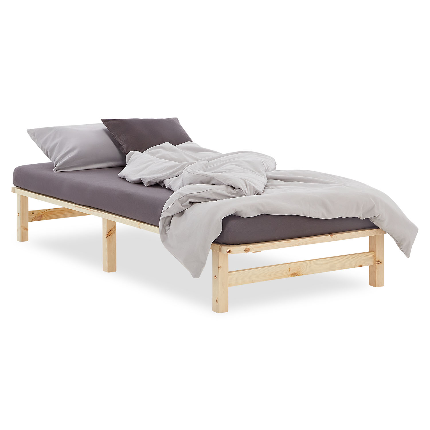 Pallet Bed 100x200 cm Natural | Single Bed | with Slatted Frame | Wood | Kids Youth Guest Bedroom