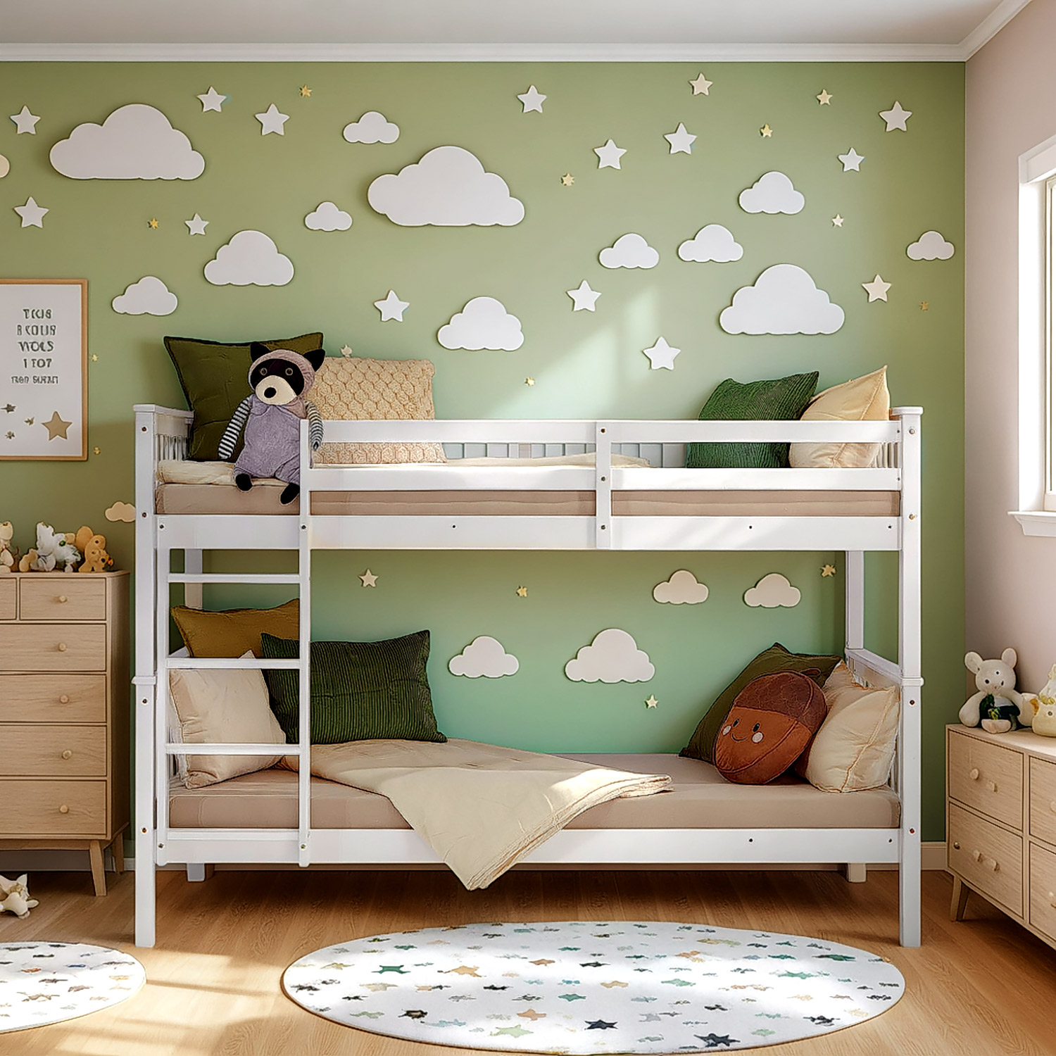Bunk Bed 90x200 cm White | Kids Bed with Slatted Frame | Fall Protection | Convertible | Massif pine wood