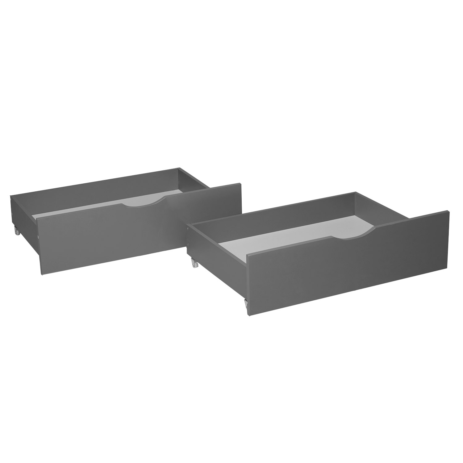 Bed Drawer Set of 2 Drawers Wood Storage with Rollers Pull-out Bed Box Grey