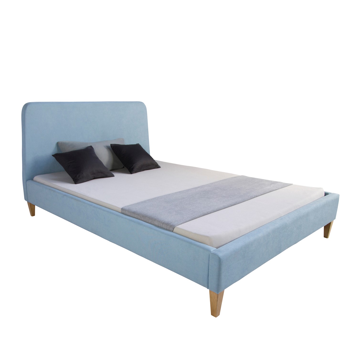 Upholstered Bed Fabric Double Bed 140x200 cm with Slatted Frame Blue