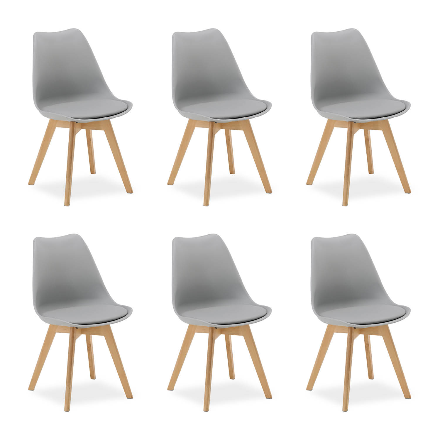 6 Grey Dining Chairs – Modern Plastic Design Chair with Wooden Legs | Set of 6 Contemporary Kitchen & Dining Chairs