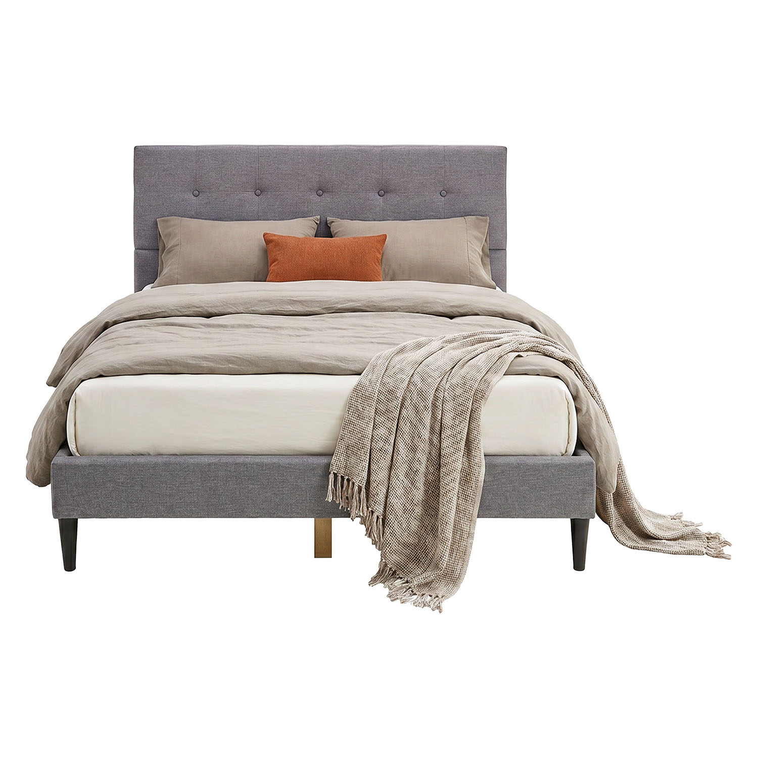 Upholstered bed 160x200 cm grey | with slatted frame | double fabric bed frame