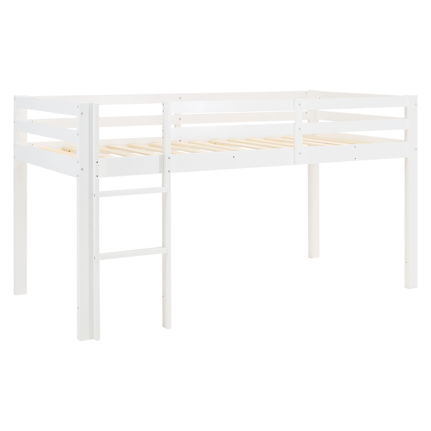 Children's loft bed, 90x200 cm, white with black curtain | includes slatted base