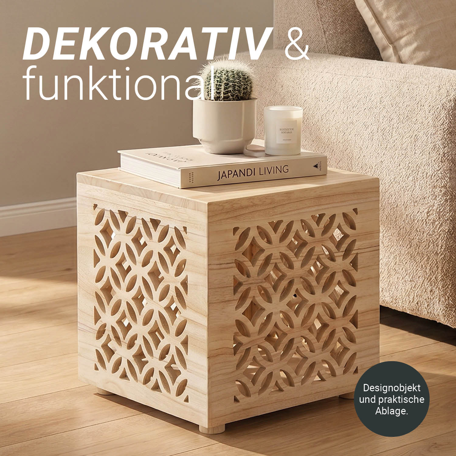 Side table wood cube bedside light