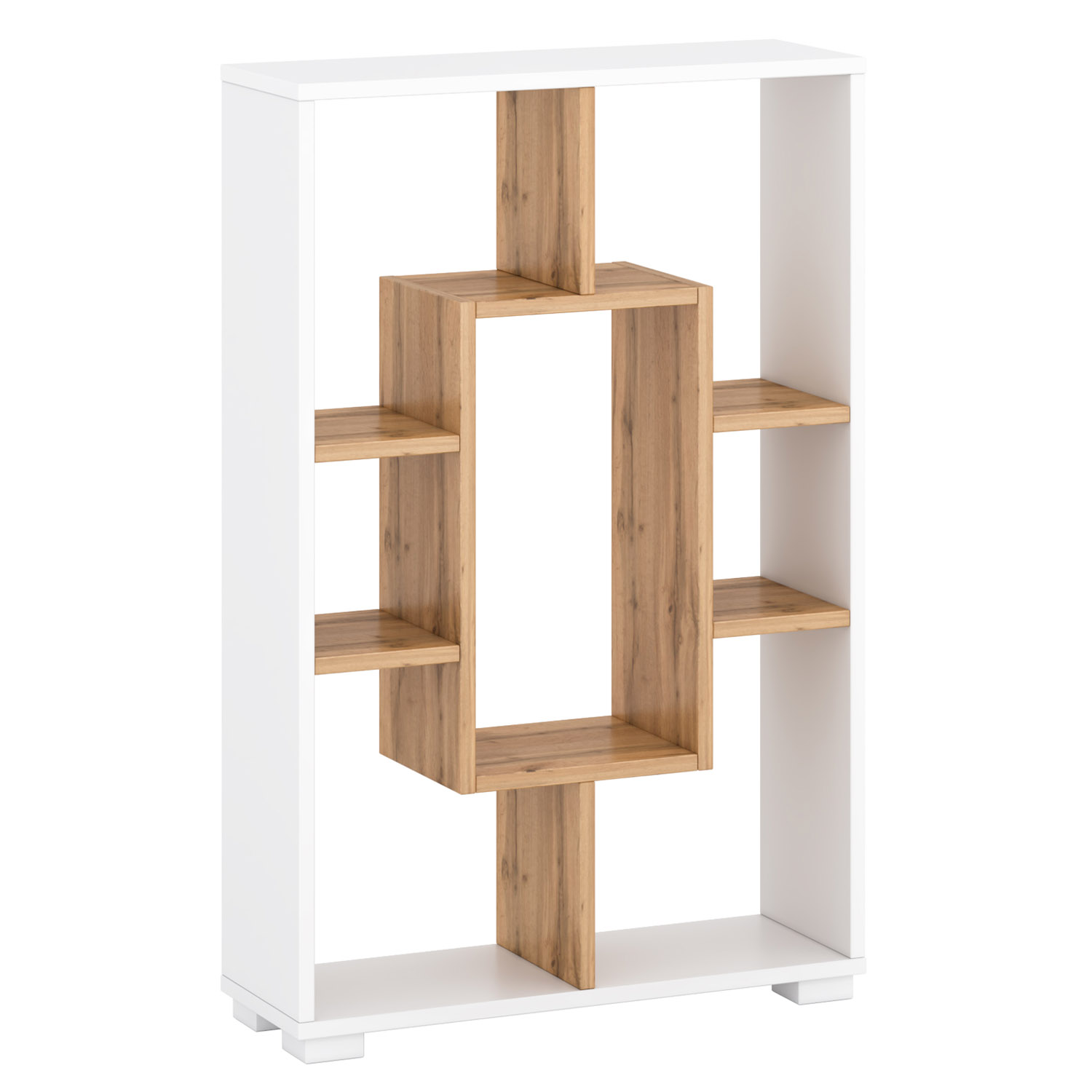 Shelf 4 Versions Floor or Wall Shelf 7 Compartments Bookcase Oak White Wood Solid Modern