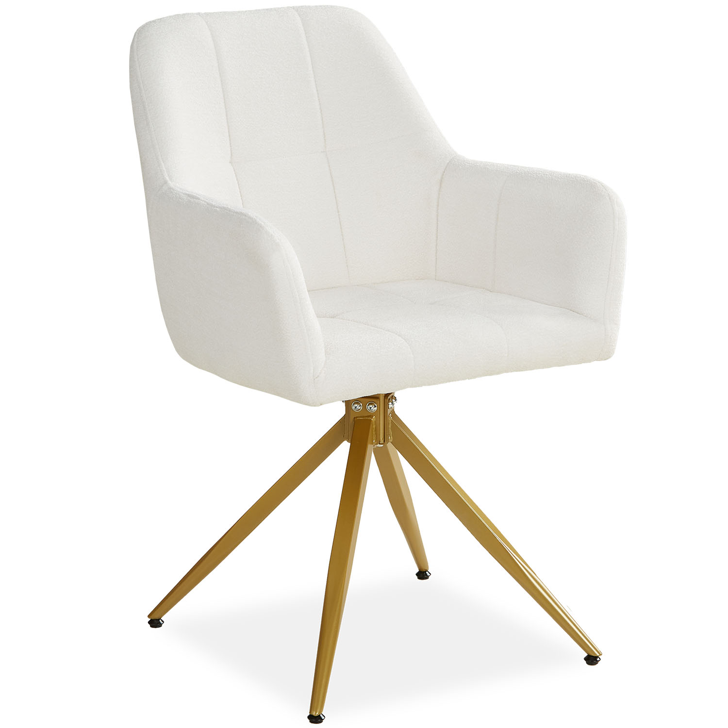 Elegant cream white armchair with soft padding and golden metal base perfect for dining room office or living room